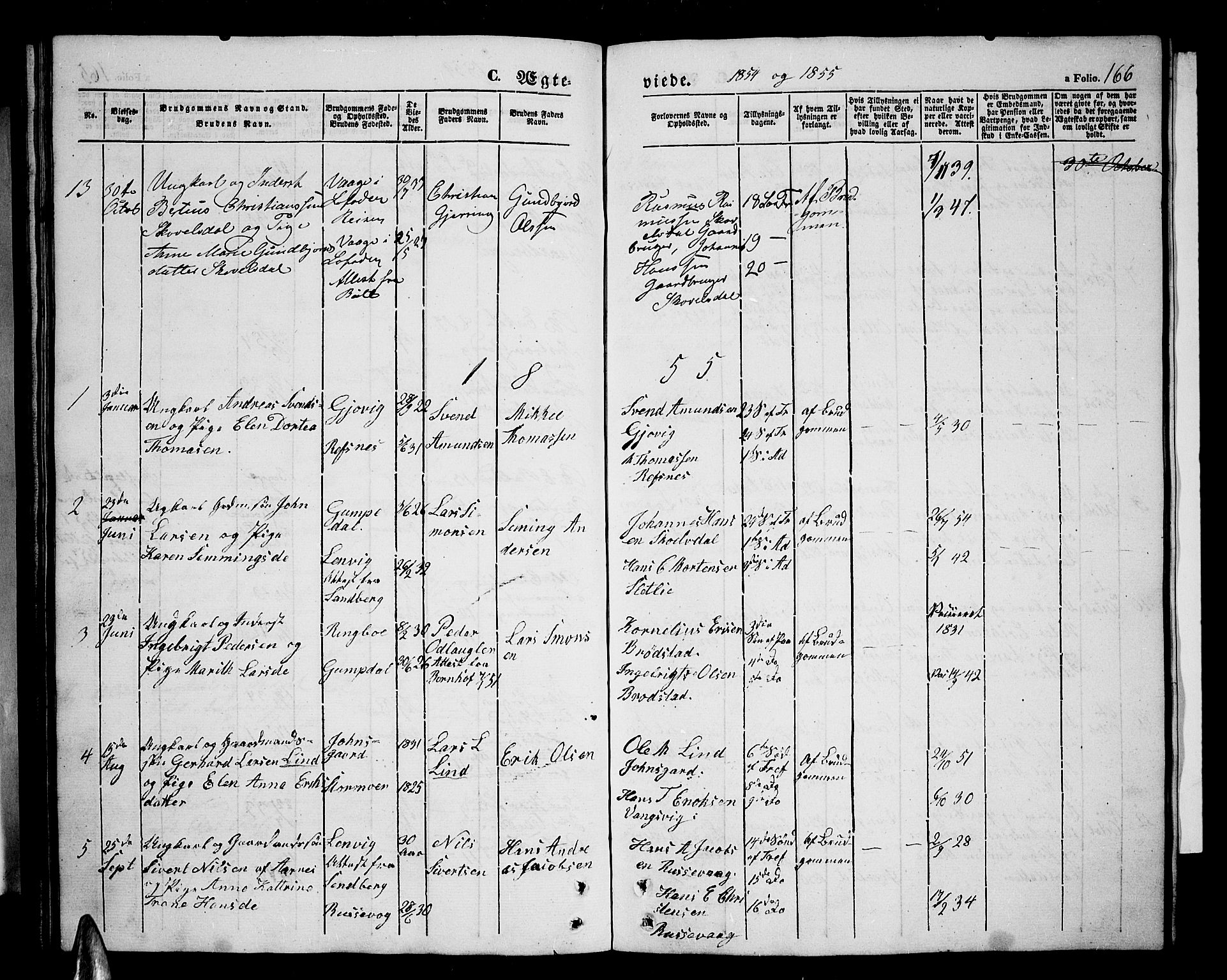 Tranøy sokneprestkontor, SATØ/S-1313/I/Ia/Iab/L0002klokker: Parish register (copy) no. 2, 1847-1860, p. 166