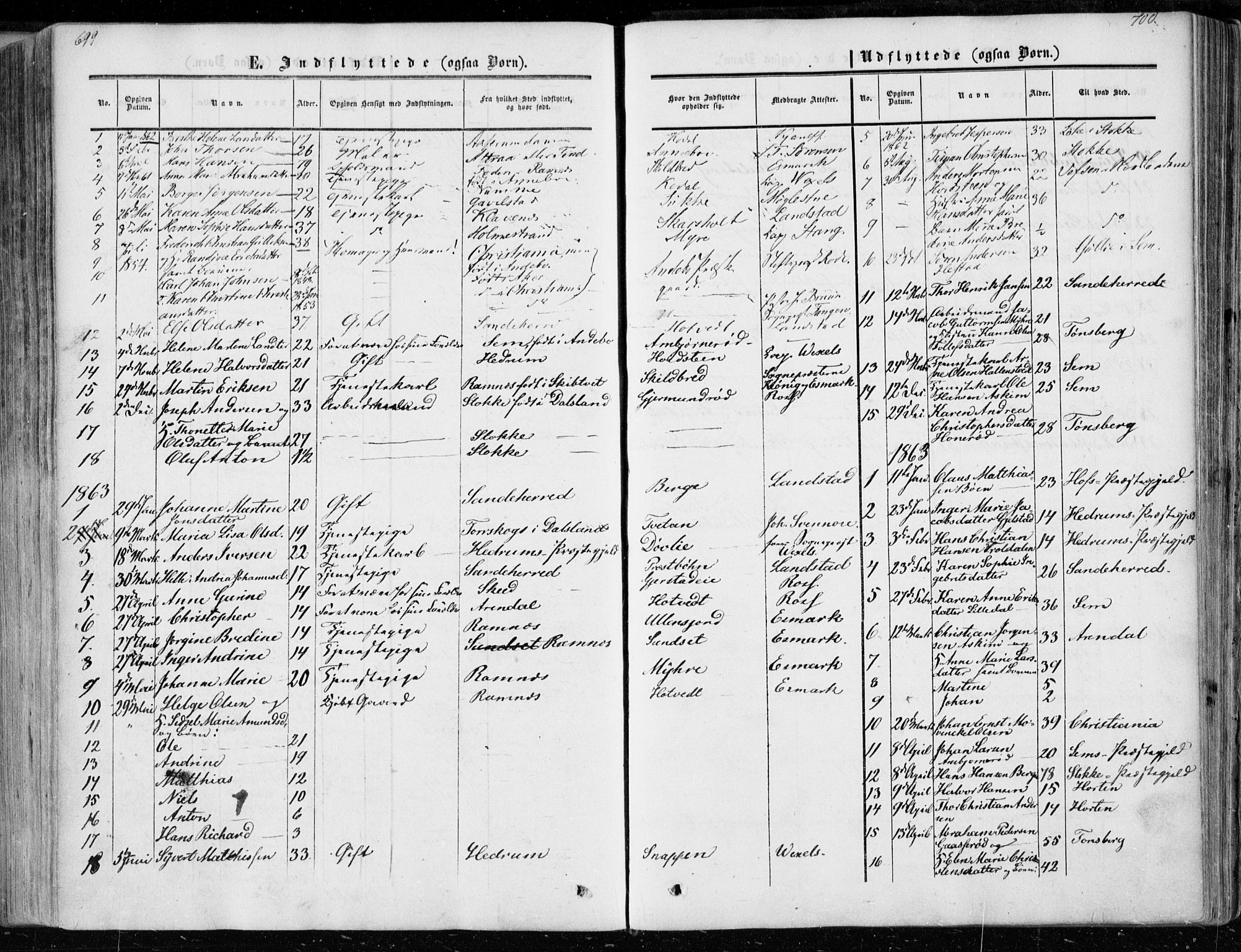 Andebu kirkebøker, AV/SAKO-A-336/F/Fa/L0005: Parish register (official) no. I 5, 1857-1870, p. 699-700