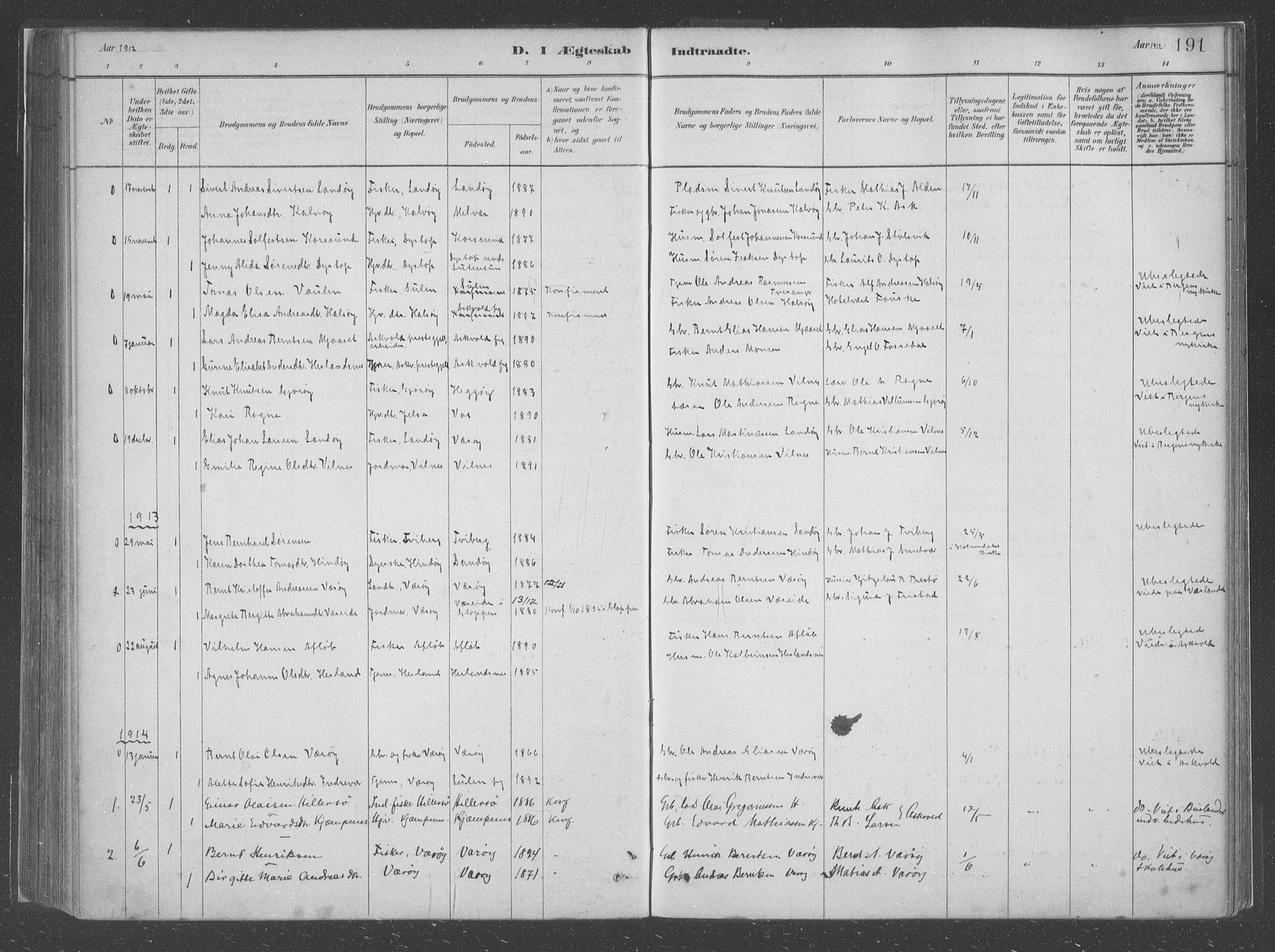 Askvoll sokneprestembete, SAB/A-79501/H/Haa/Haac/L0001: Parish register (official) no. C  1, 1879-1922, p. 191