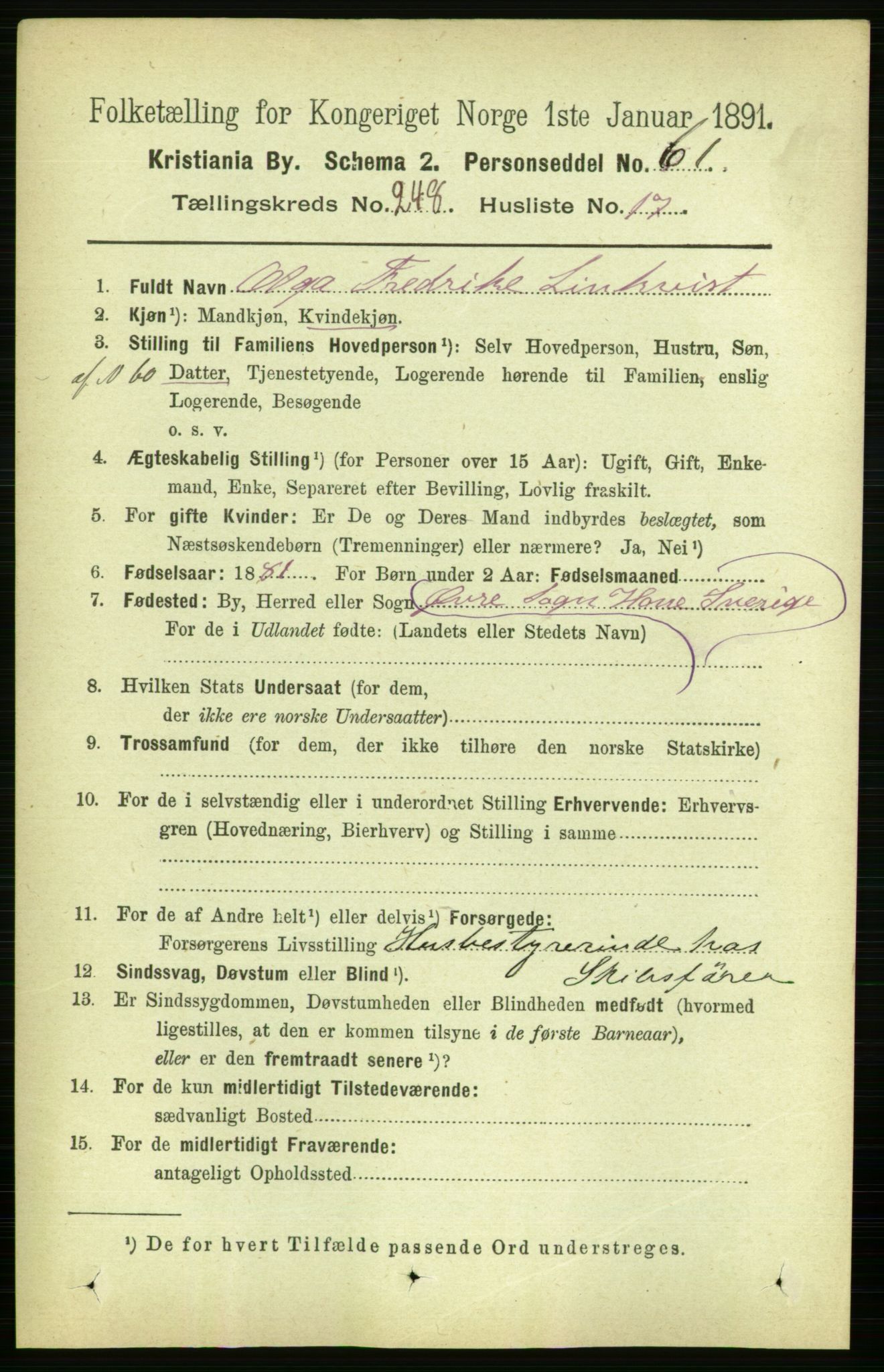 RA, 1891 census for 0301 Kristiania, 1891, p. 151900