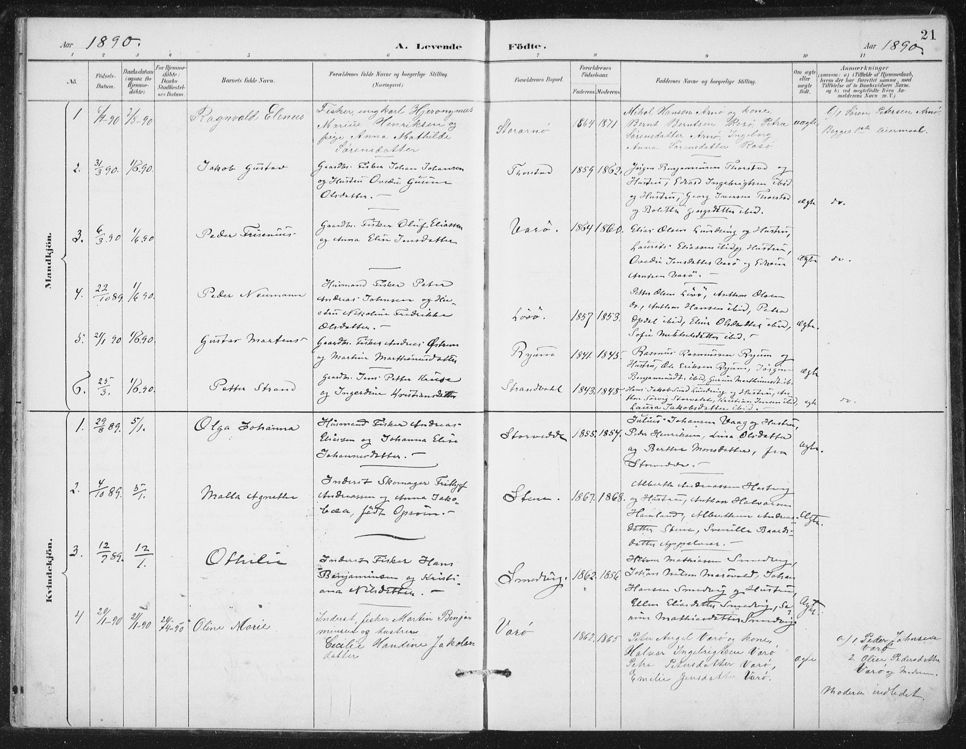 Ministerialprotokoller, klokkerbøker og fødselsregistre - Nord-Trøndelag, SAT/A-1458/784/L0673: Parish register (official) no. 784A08, 1888-1899, p. 21