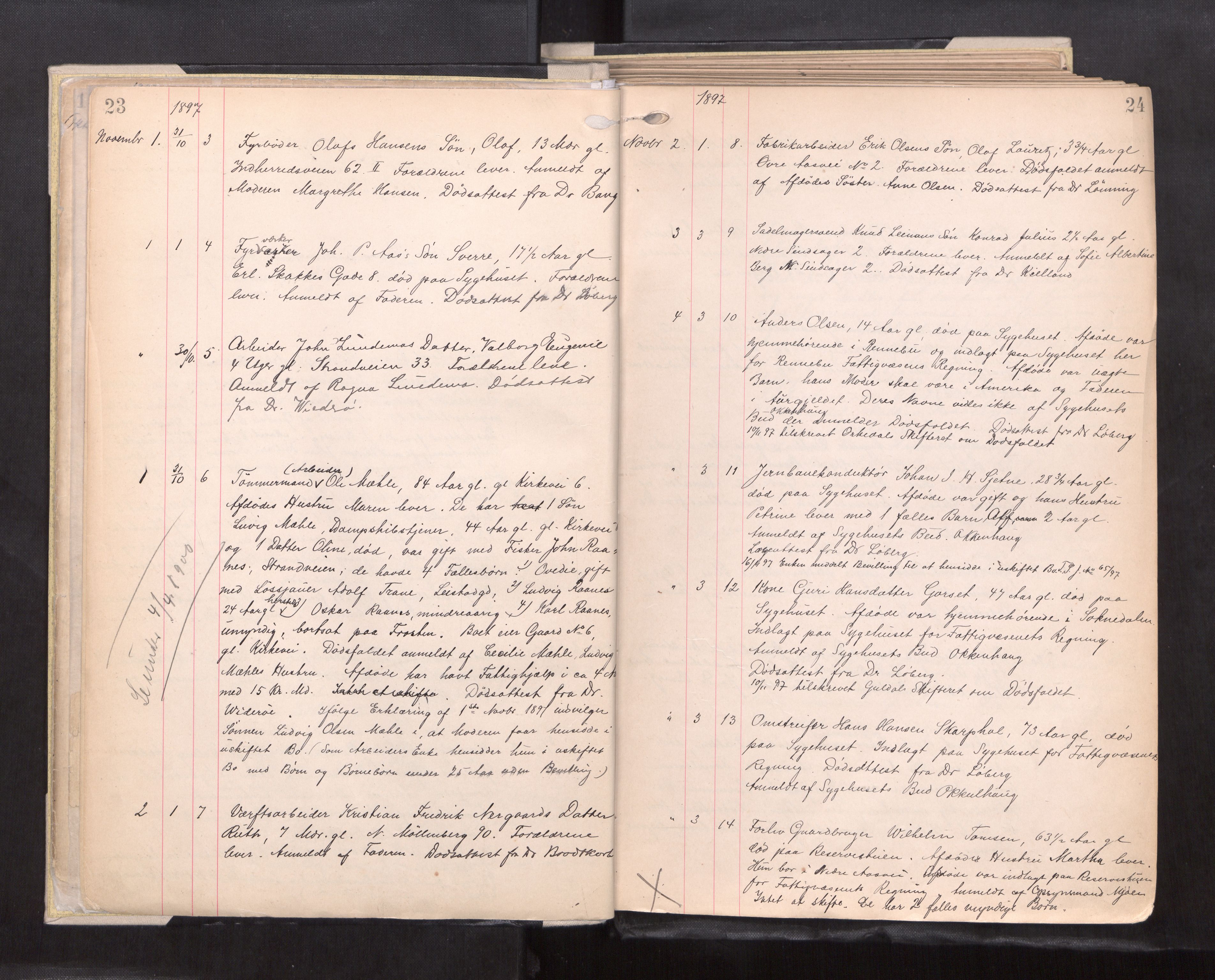 Trondheim byfogd, AV/SAT-A-0003/1/3/3L/L0005: Dødsanmeldelsesprotokoll - U, 1897-1902, p. 23-24
