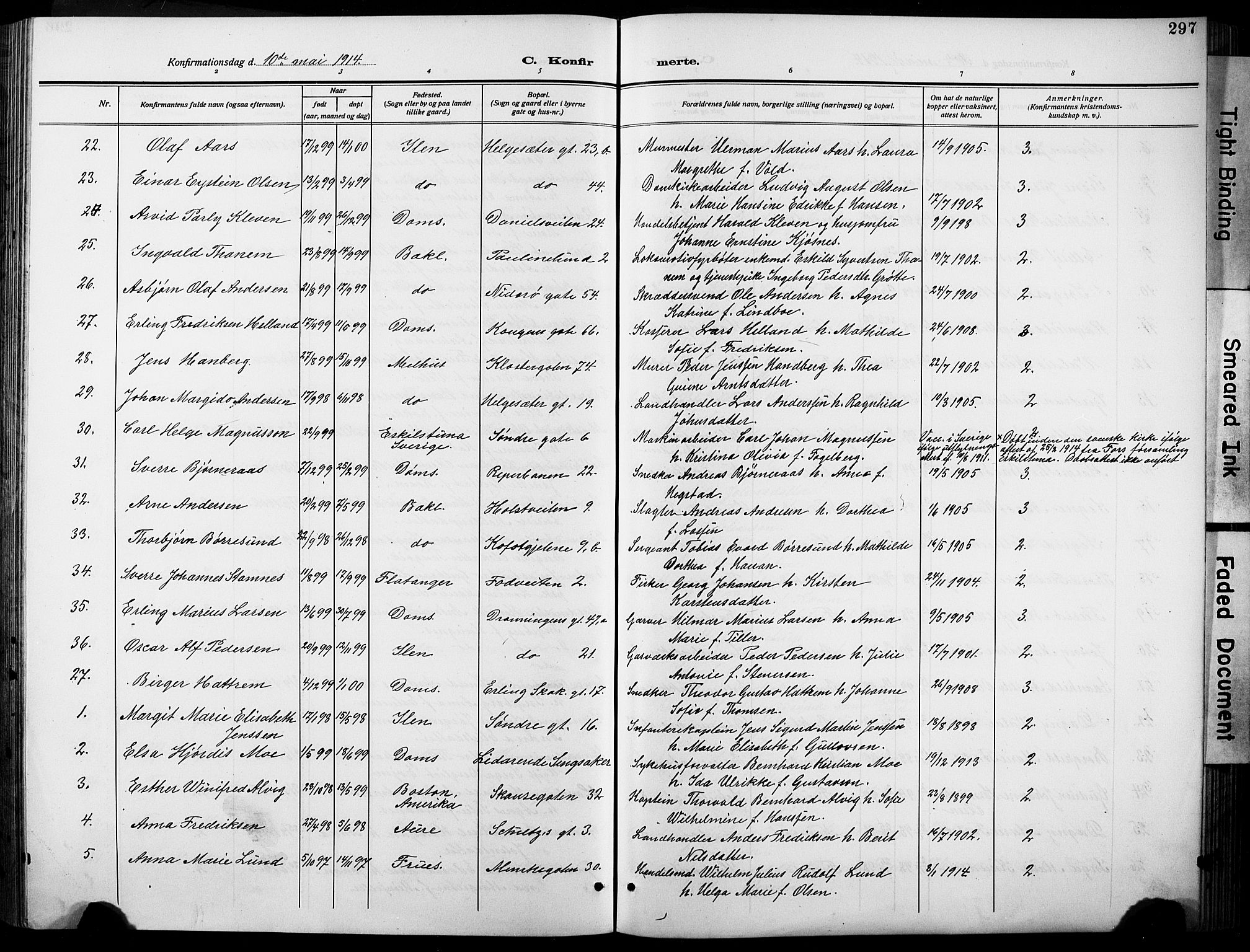 Ministerialprotokoller, klokkerbøker og fødselsregistre - Sør-Trøndelag, AV/SAT-A-1456/601/L0096: Parish register (copy) no. 601C14, 1911-1931, p. 297