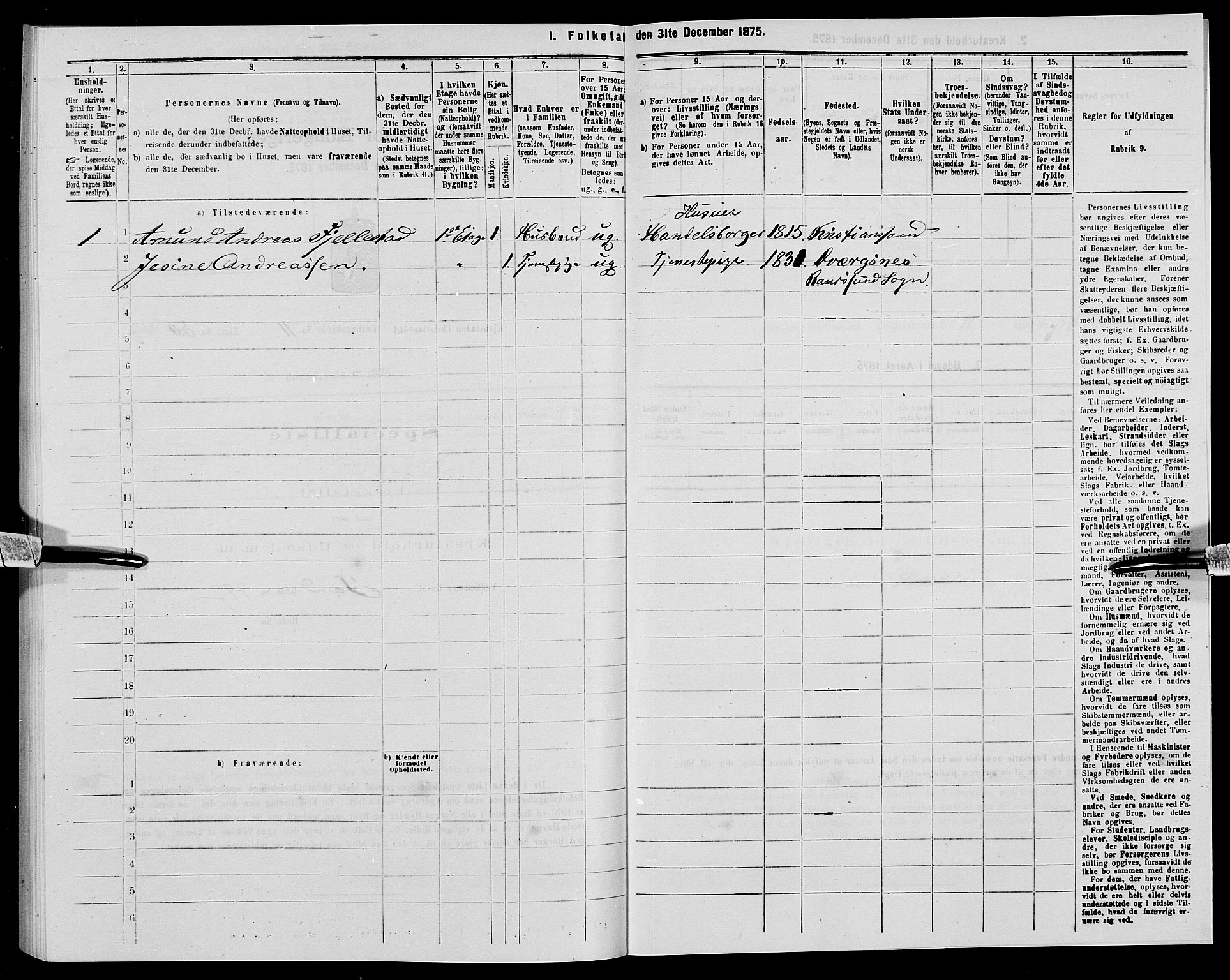 SAK, 1875 census for 1001P Kristiansand, 1875, p. 1922