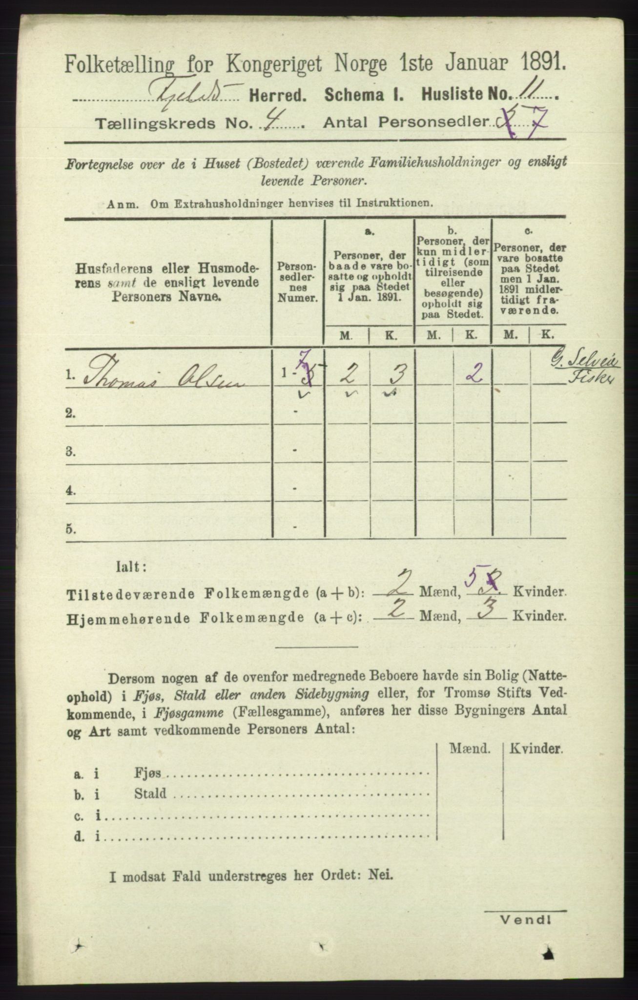 RA, 1891 census for 1246 Fjell, 1891, p. 1964