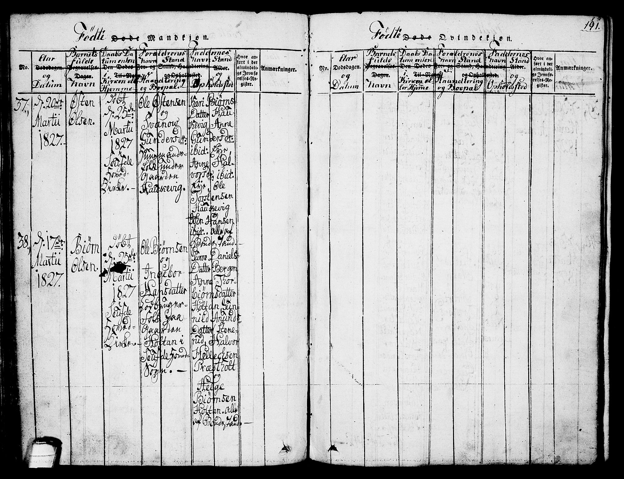 Sauherad kirkebøker, SAKO/A-298/G/Ga/L0001: Parish register (copy) no. I 1, 1815-1827, p. 191