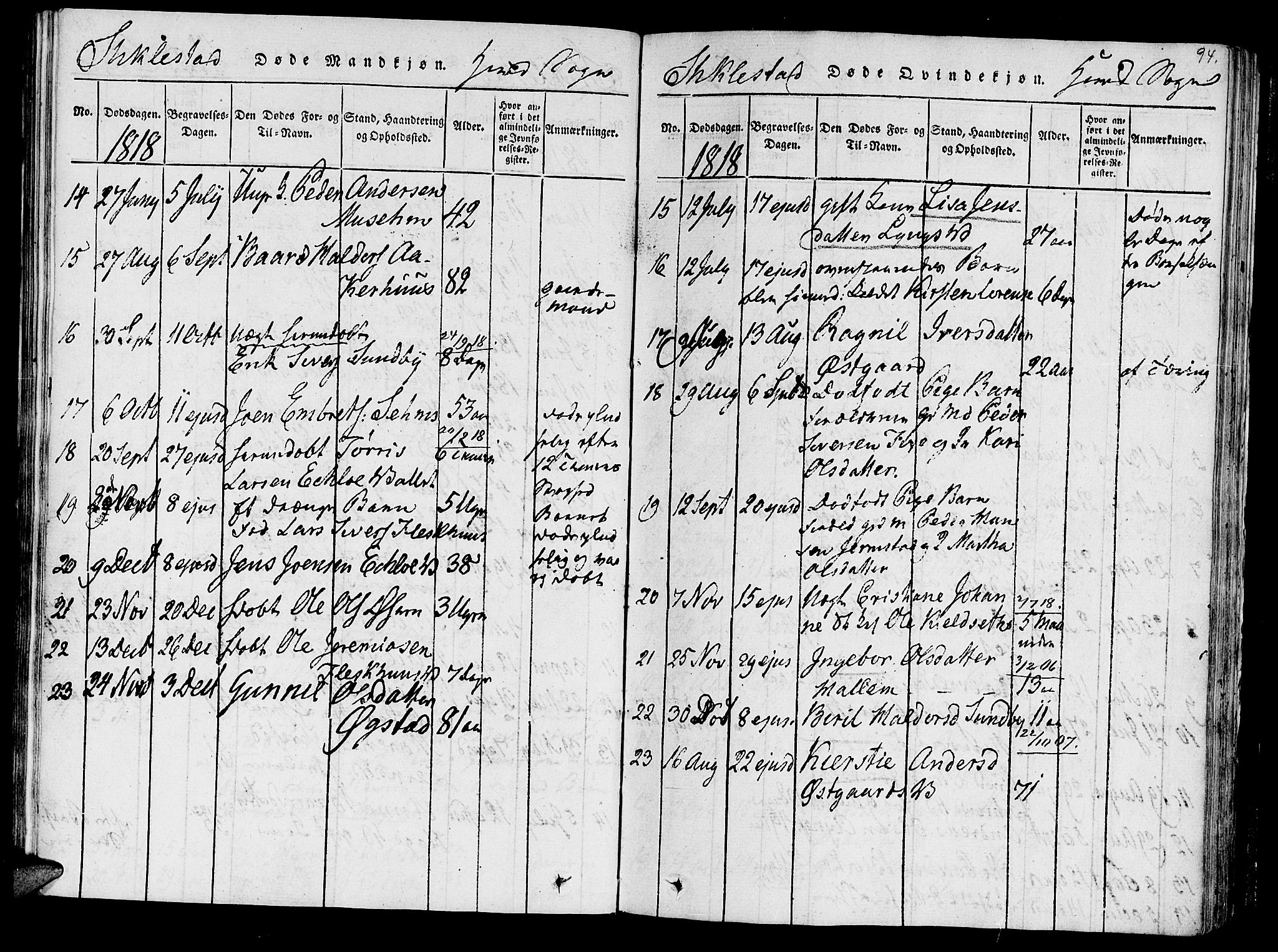 Ministerialprotokoller, klokkerbøker og fødselsregistre - Nord-Trøndelag, AV/SAT-A-1458/723/L0234: Parish register (official) no. 723A05 /1, 1816-1840, p. 94