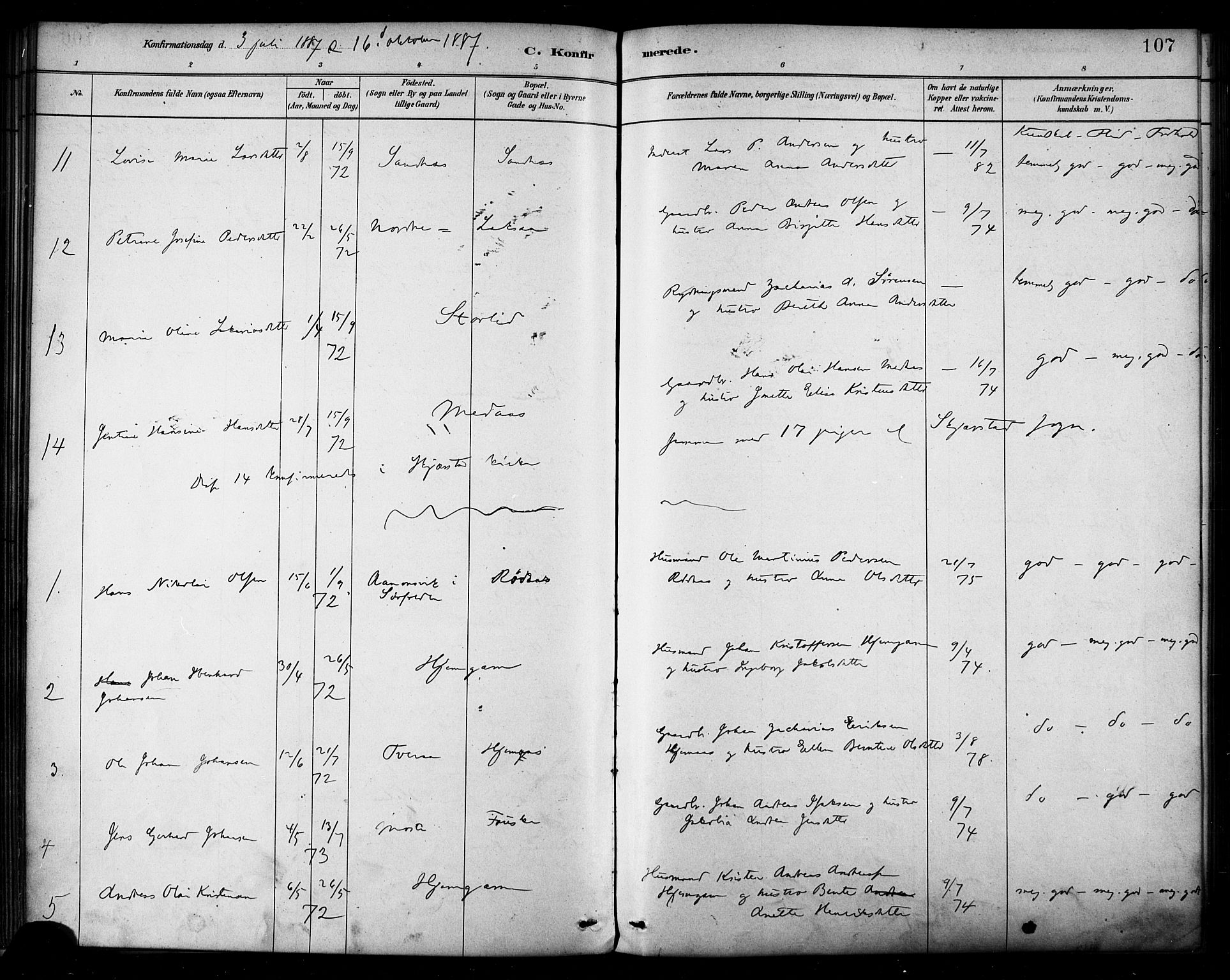 Ministerialprotokoller, klokkerbøker og fødselsregistre - Nordland, AV/SAT-A-1459/849/L0689: Parish register (official) no. 849A01, 1879-1889, p. 107