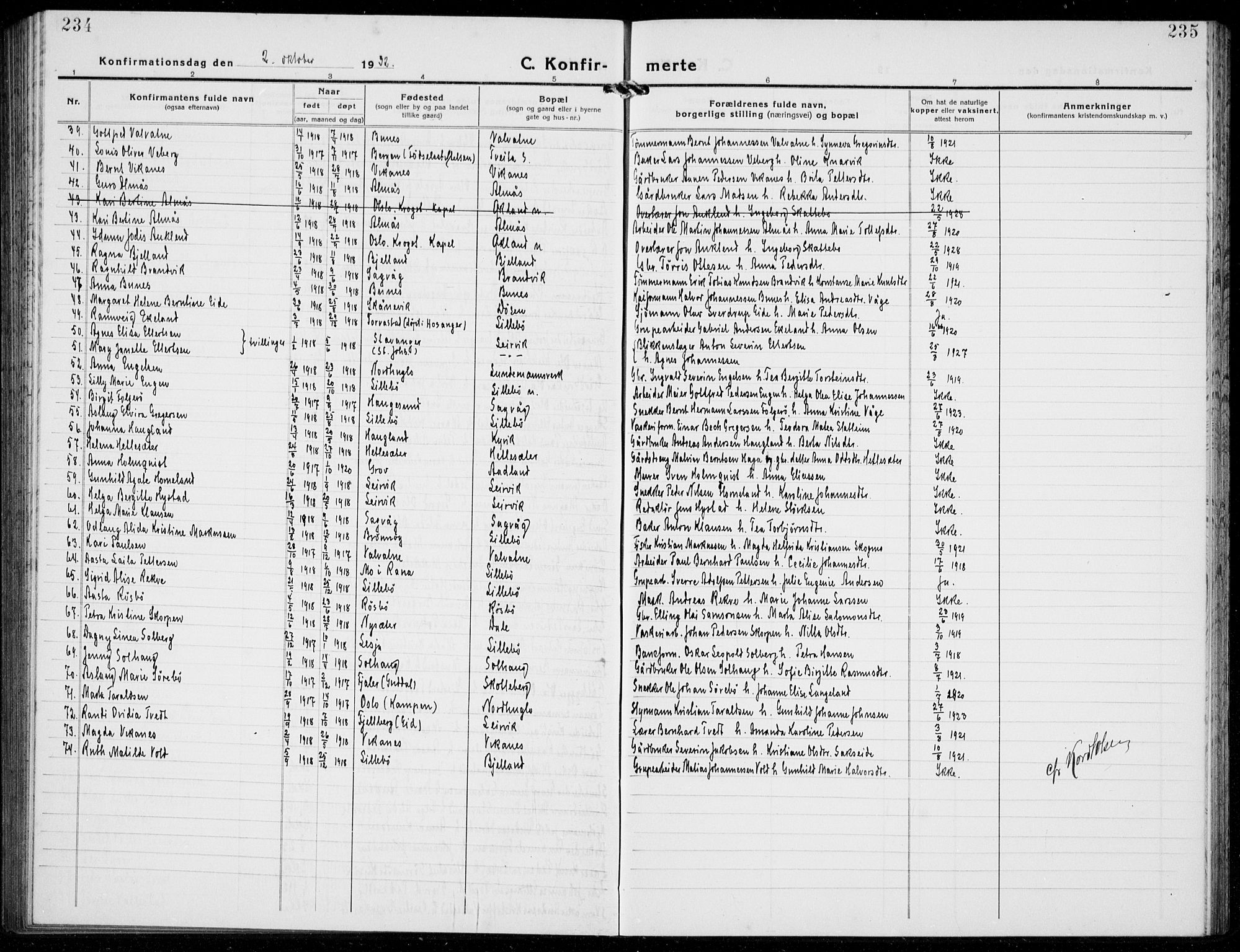 Stord sokneprestembete, AV/SAB-A-78201/H/Hab: Parish register (copy) no. A 4, 1919-1933, p. 234-235