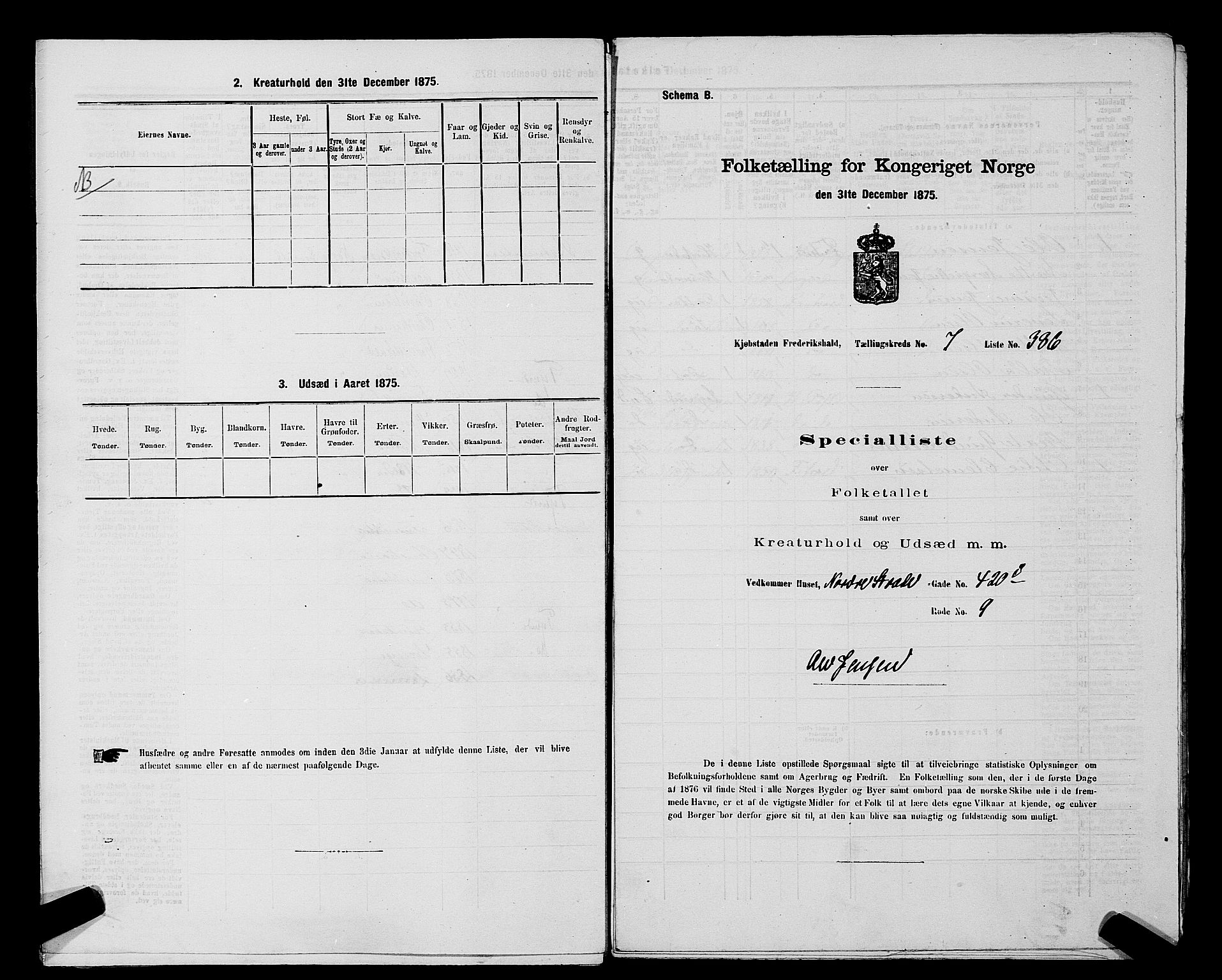 RA, 1875 census for 0101P Fredrikshald, 1875, p. 945