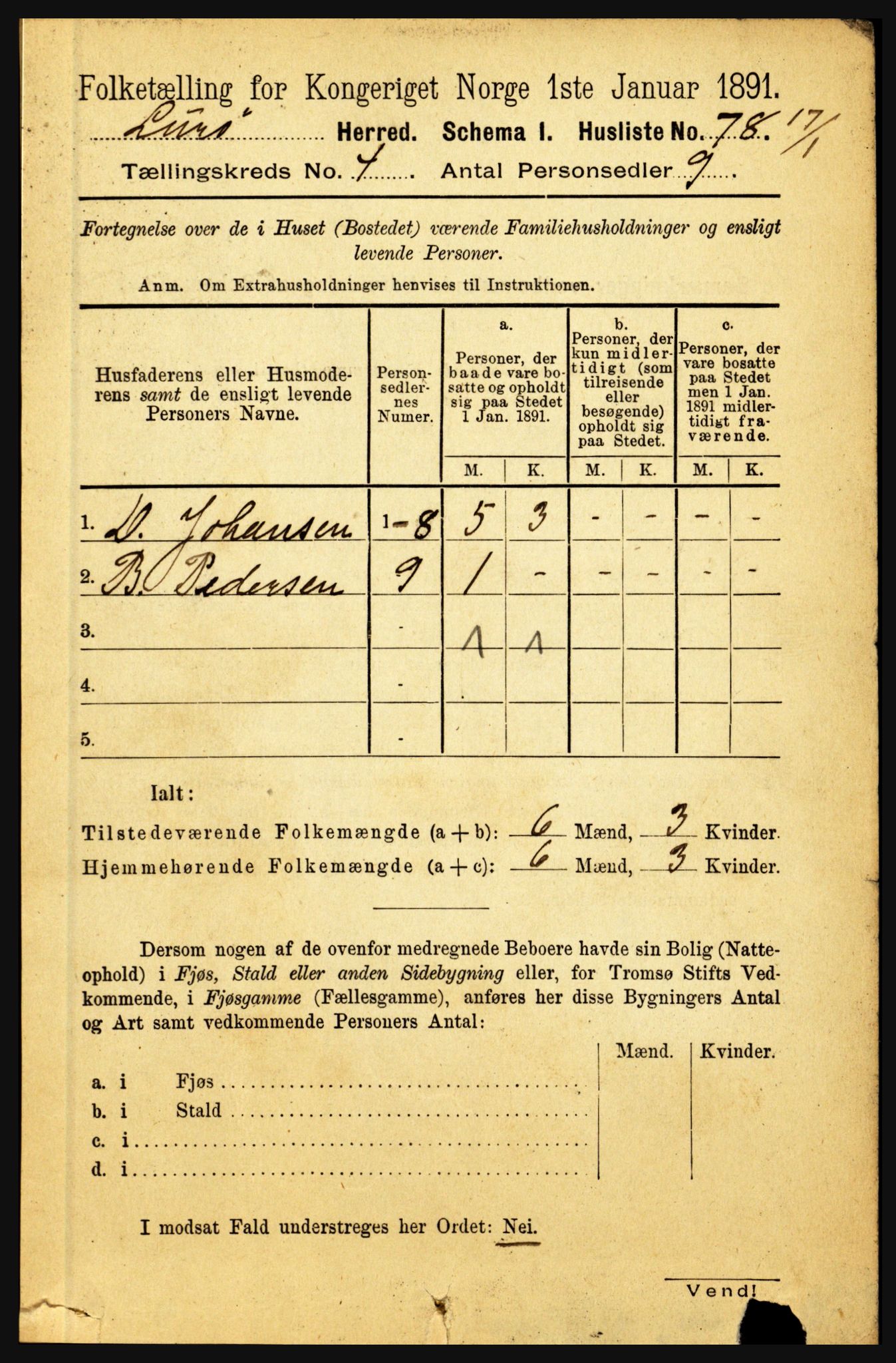 RA, 1891 census for 1834 Lurøy, 1891, p. 2015