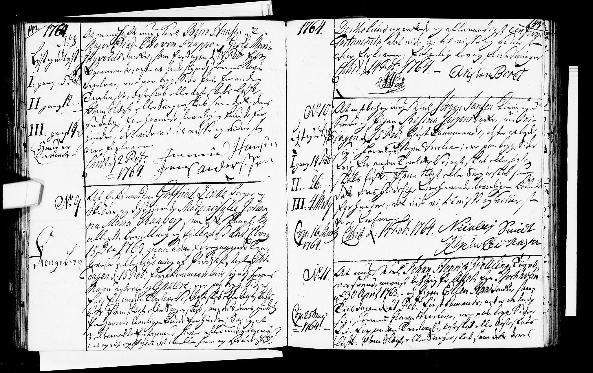 Oslo domkirke Kirkebøker, AV/SAO-A-10752/L/La/L0008: Best man's statements no. 8, 1759-1769, p. 142-143