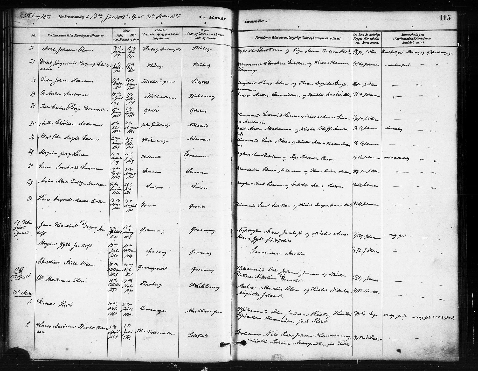 Ministerialprotokoller, klokkerbøker og fødselsregistre - Nordland, SAT/A-1459/874/L1059: Parish register (official) no. 874A03, 1884-1890, p. 115