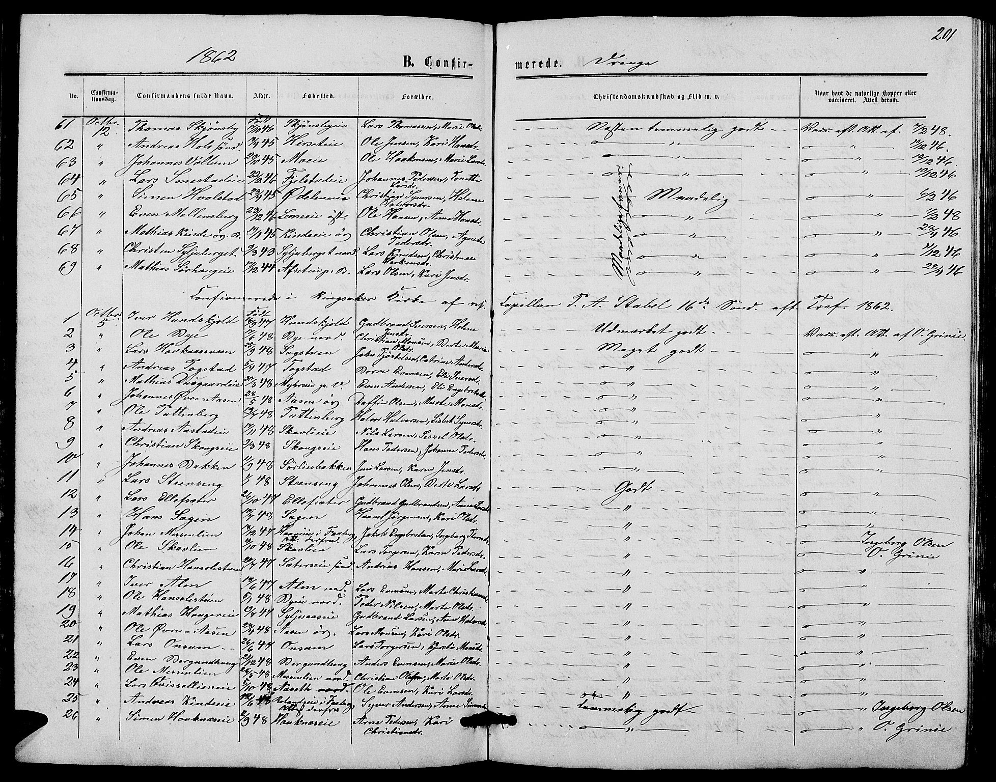 Ringsaker prestekontor, AV/SAH-PREST-014/L/La/L0007: Parish register (copy) no. 7, 1861-1869, p. 201