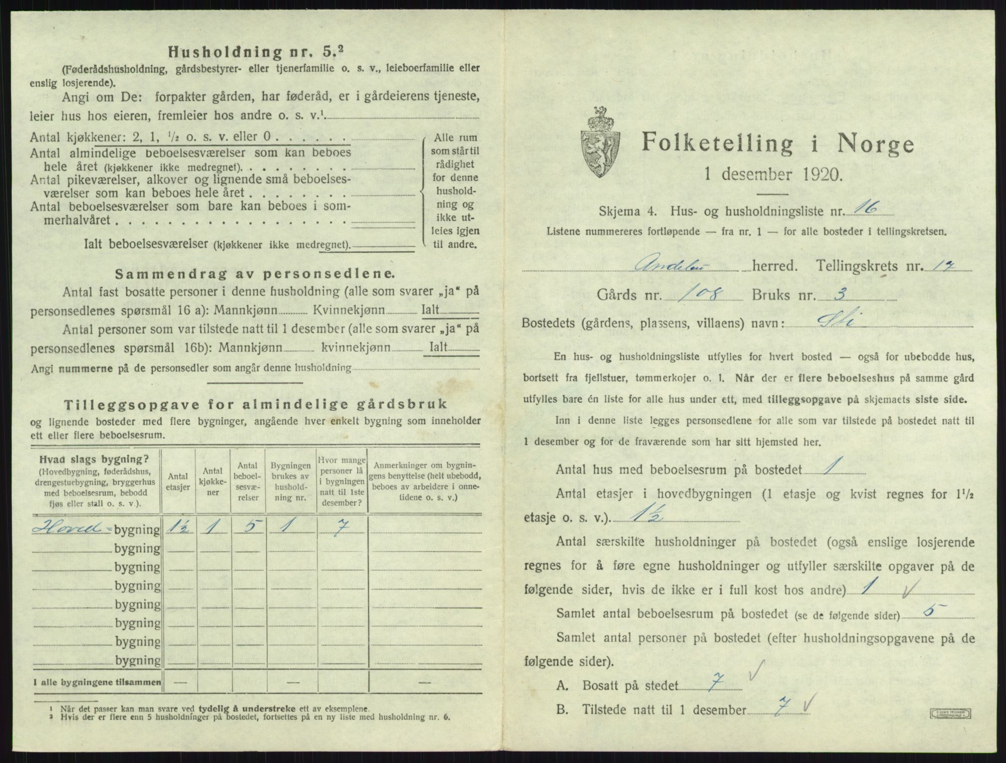 SAKO, 1920 census for Andebu, 1920, p. 947
