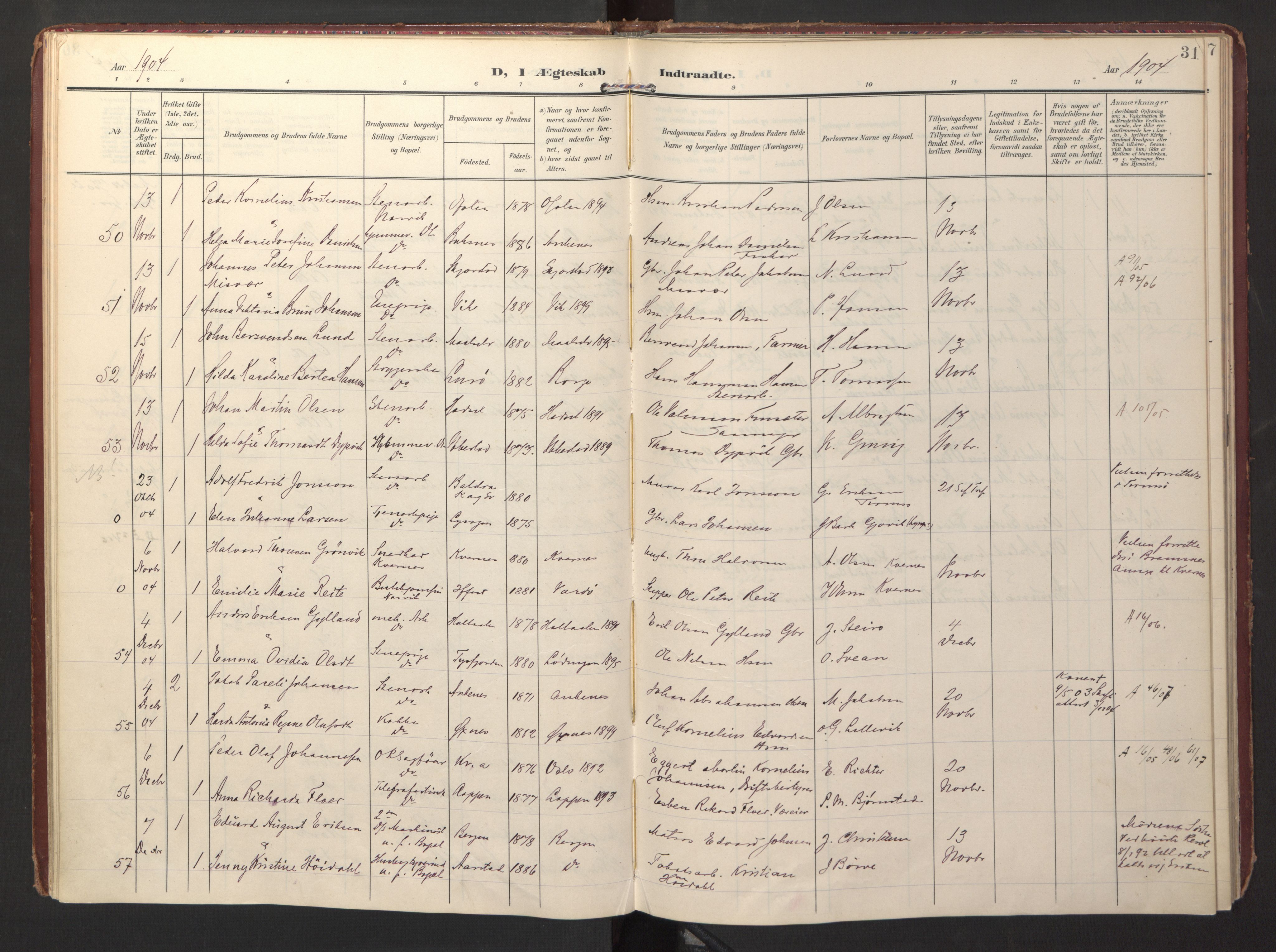 Ministerialprotokoller, klokkerbøker og fødselsregistre - Nordland, AV/SAT-A-1459/871/L0999: Parish register (official) no. 871A15, 1902-1917, p. 31