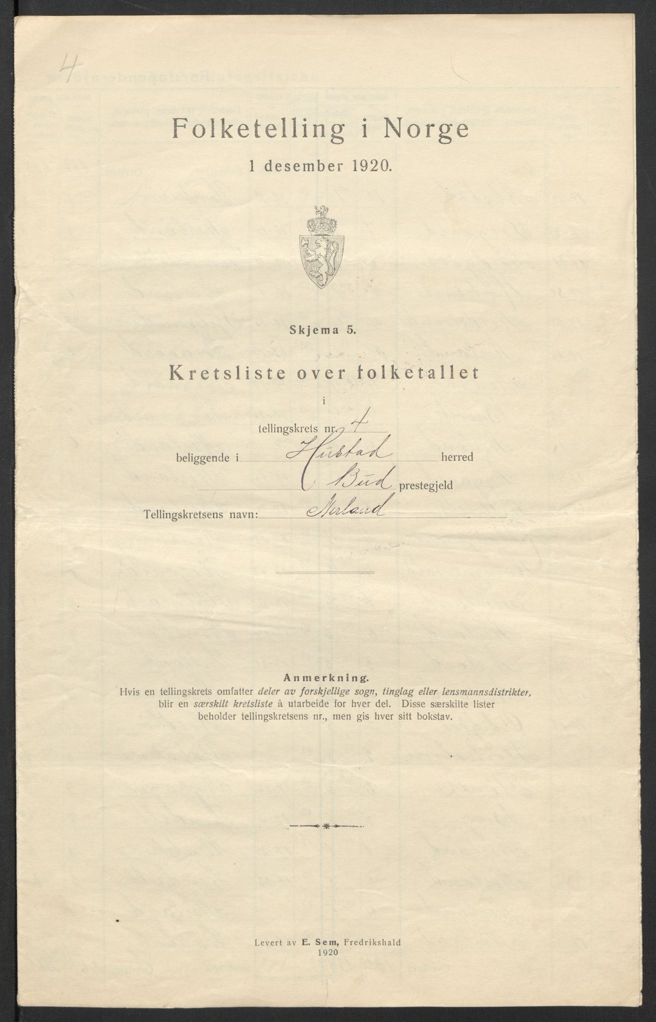 SAT, 1920 census for Hustad, 1920, p. 15