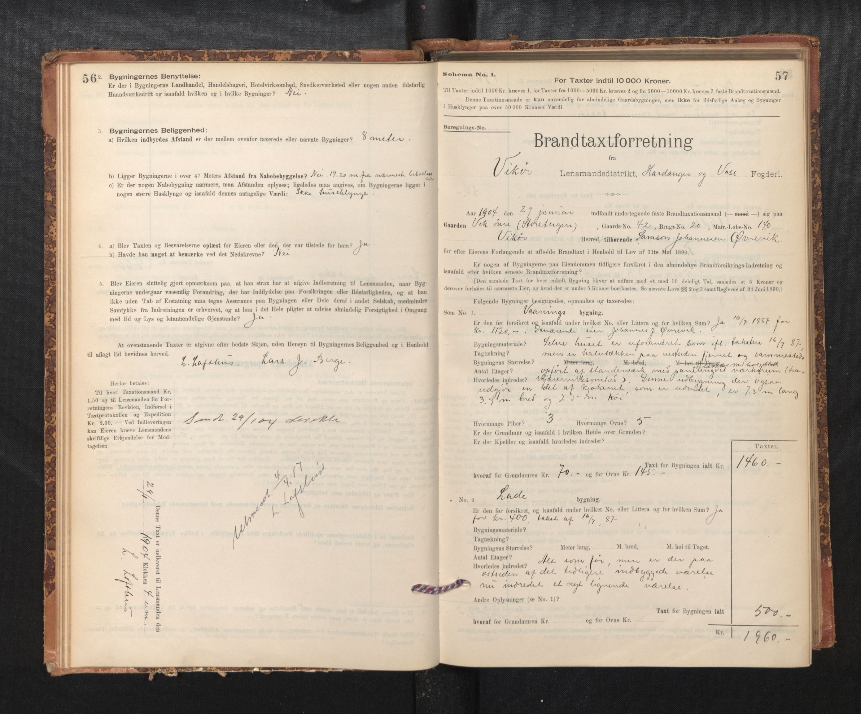 Lensmannen i Kvam, SAB/A-33201/0012/L0005: Branntakstprotokoll, skjematakst, 1894-1913, p. 56-57