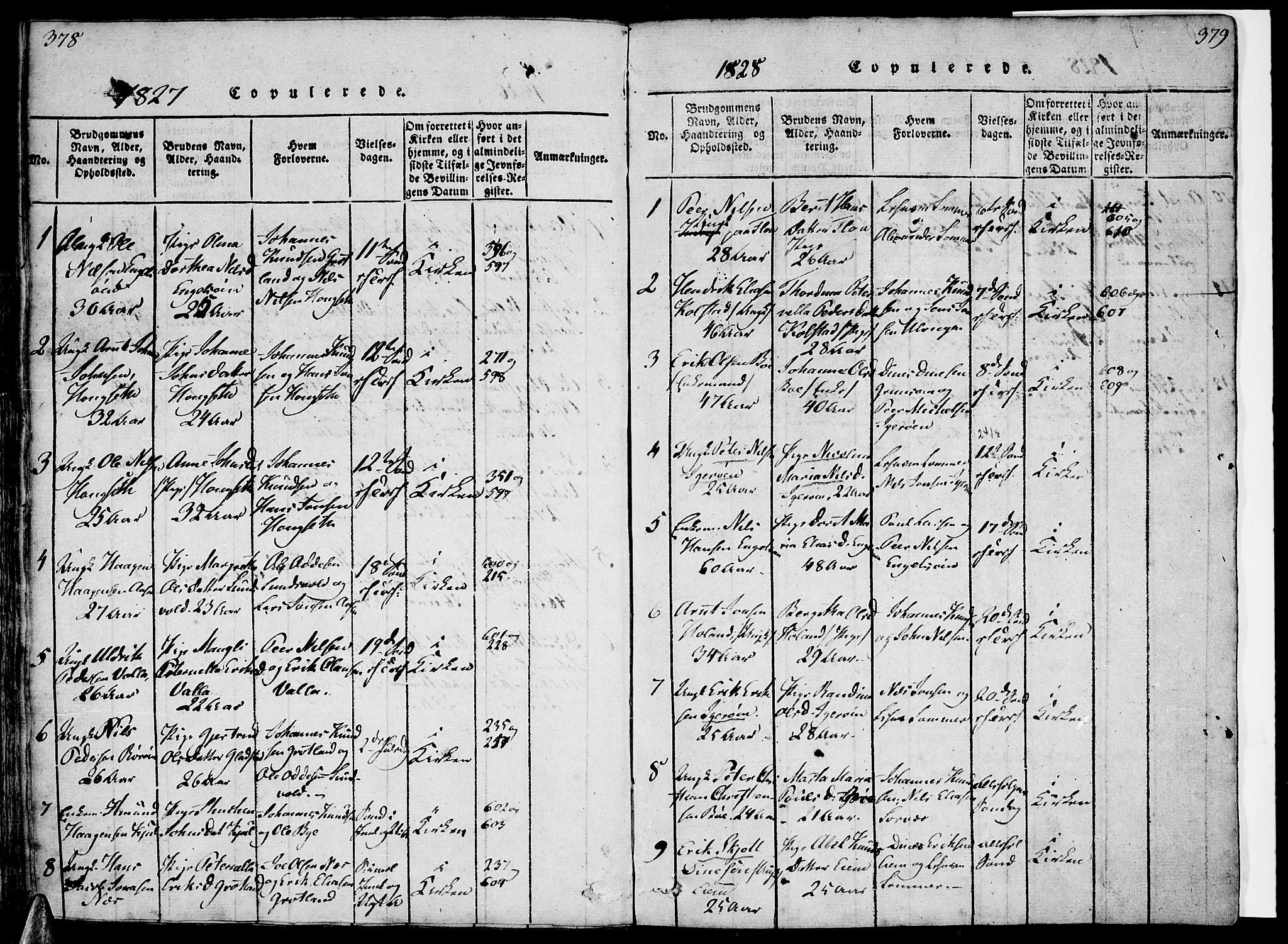 Ministerialprotokoller, klokkerbøker og fødselsregistre - Nordland, AV/SAT-A-1459/816/L0239: Parish register (official) no. 816A05, 1820-1845, p. 378-379