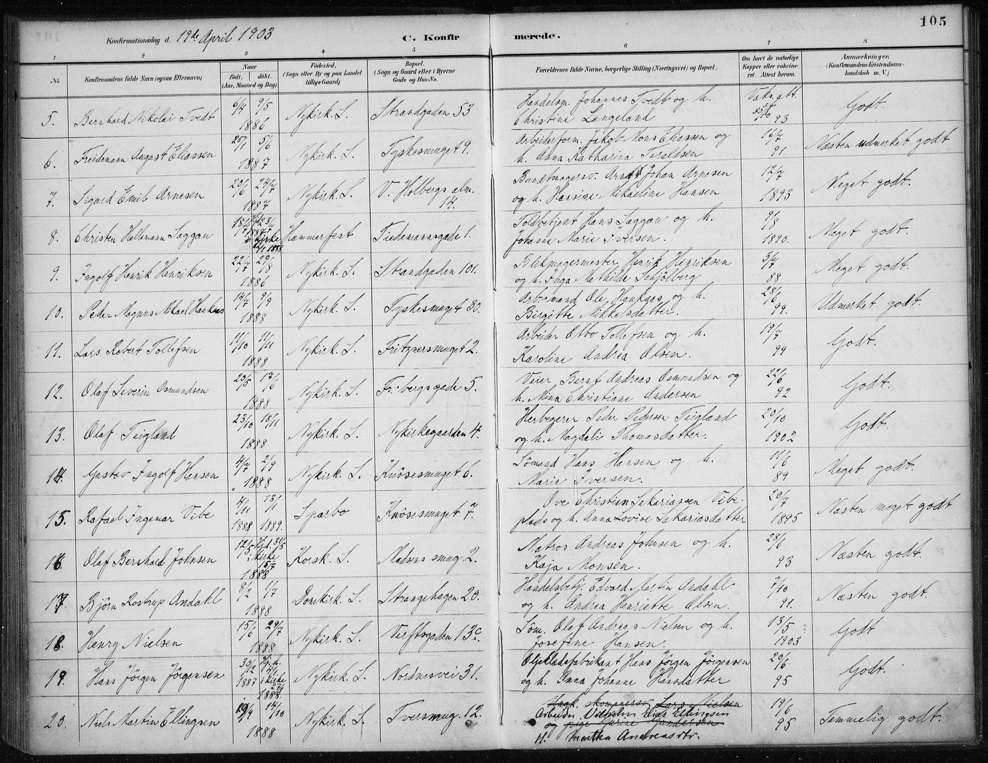 Nykirken Sokneprestembete, AV/SAB-A-77101/H/Haa/L0027: Parish register (official) no. C 6, 1886-1913, p. 105