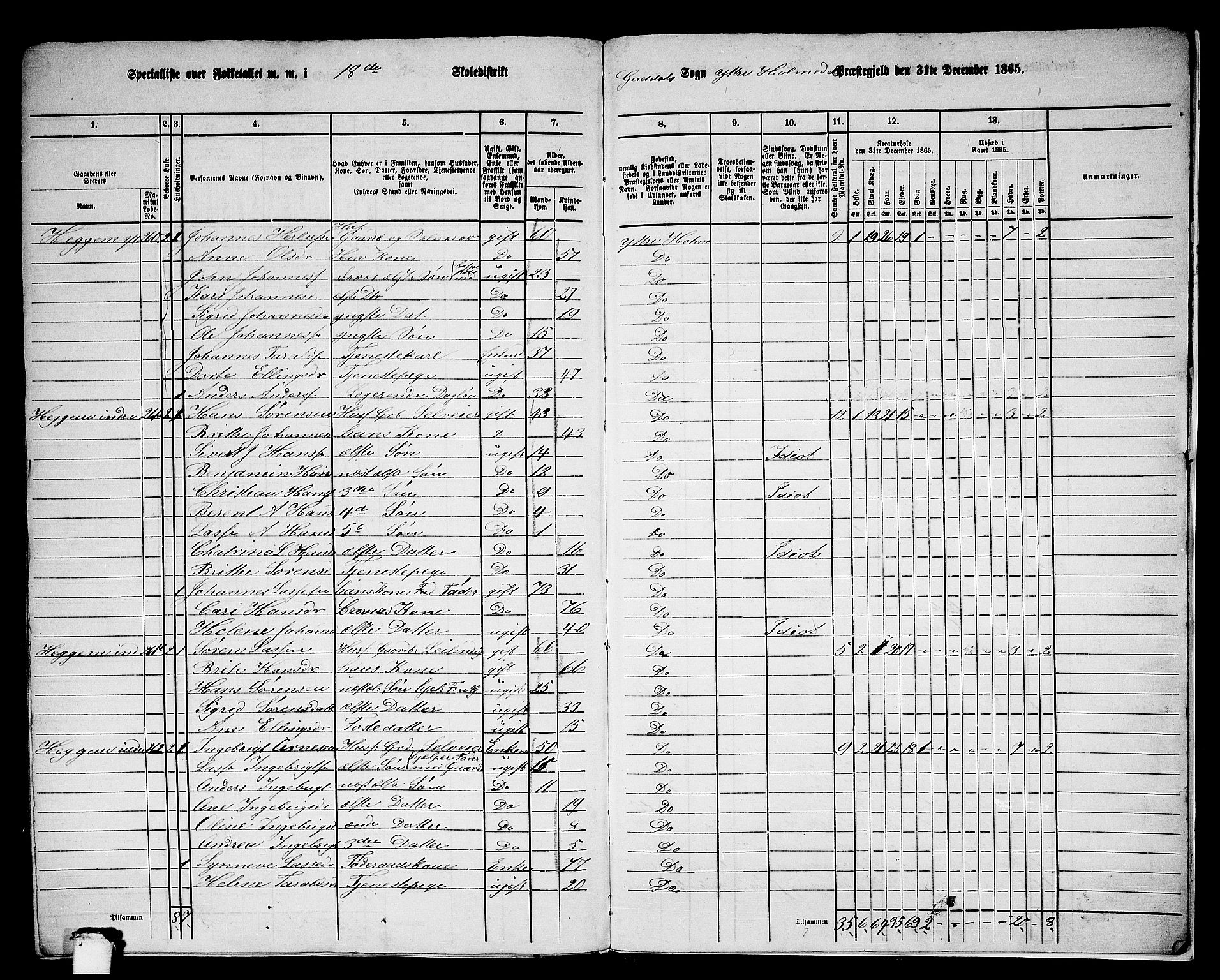 RA, 1865 census for Ytre Holmedal, 1865, p. 164