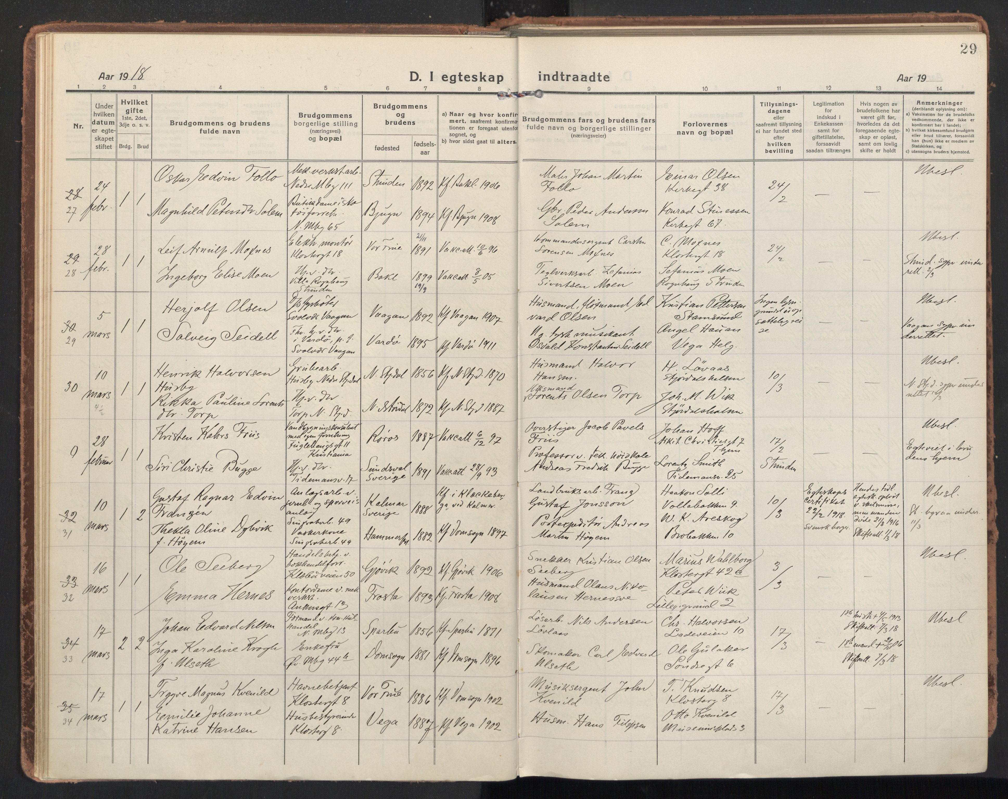 Ministerialprotokoller, klokkerbøker og fødselsregistre - Sør-Trøndelag, AV/SAT-A-1456/604/L0206: Parish register (official) no. 604A26, 1917-1931, p. 29