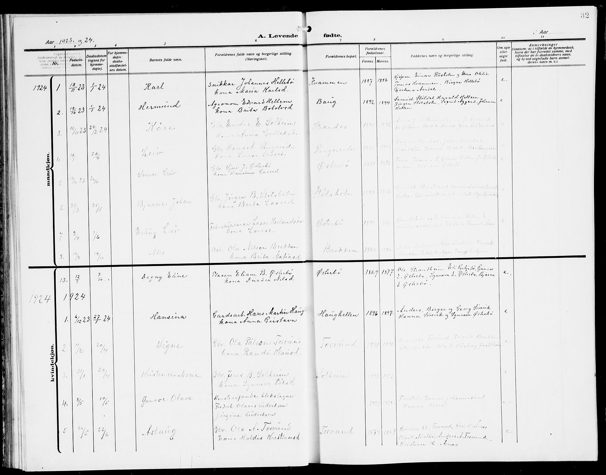 Lavik sokneprestembete, SAB/A-80901: Parish register (copy) no. A 3, 1911-1942, p. 32