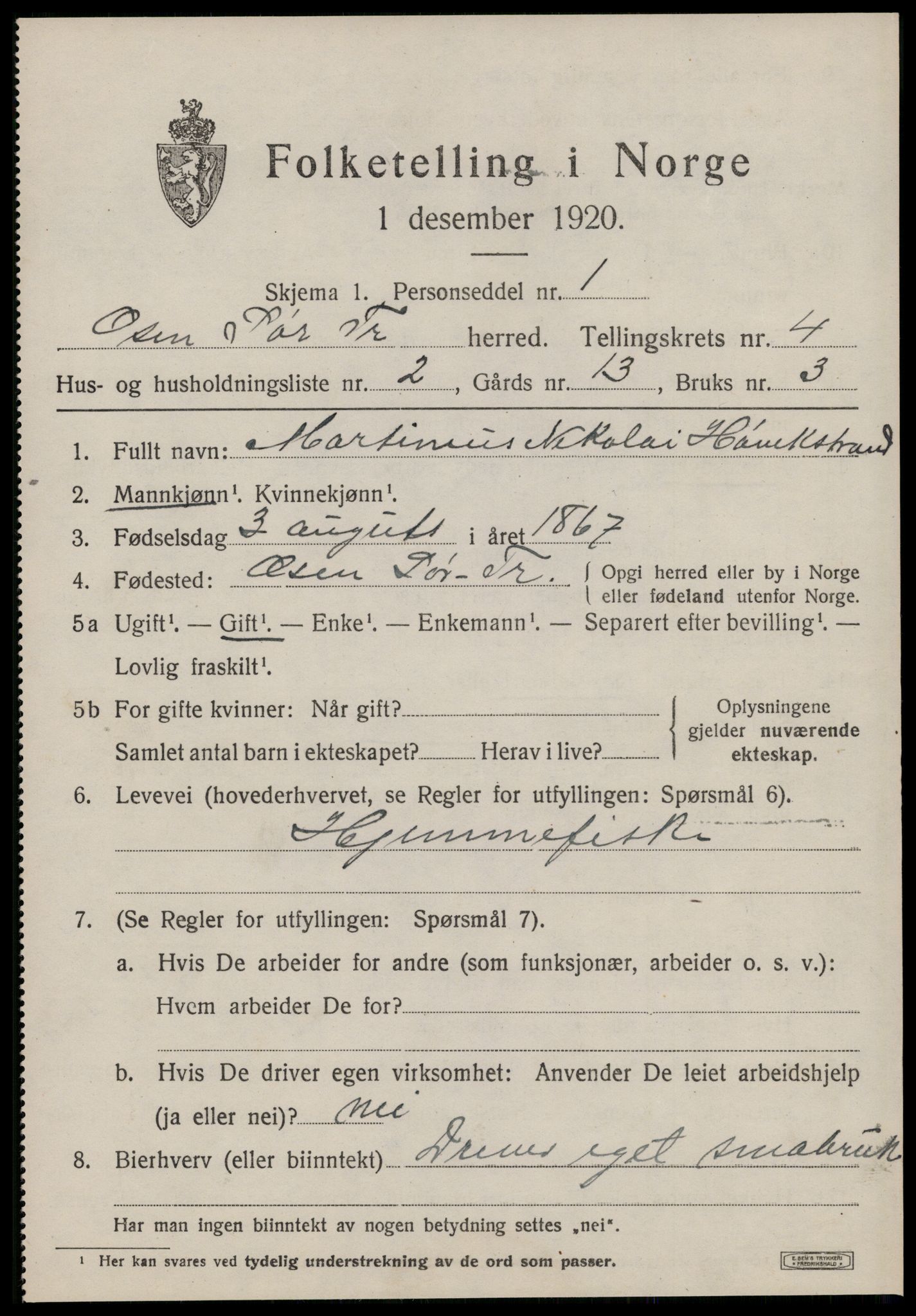 SAT, 1920 census for Osen, 1920, p. 1579