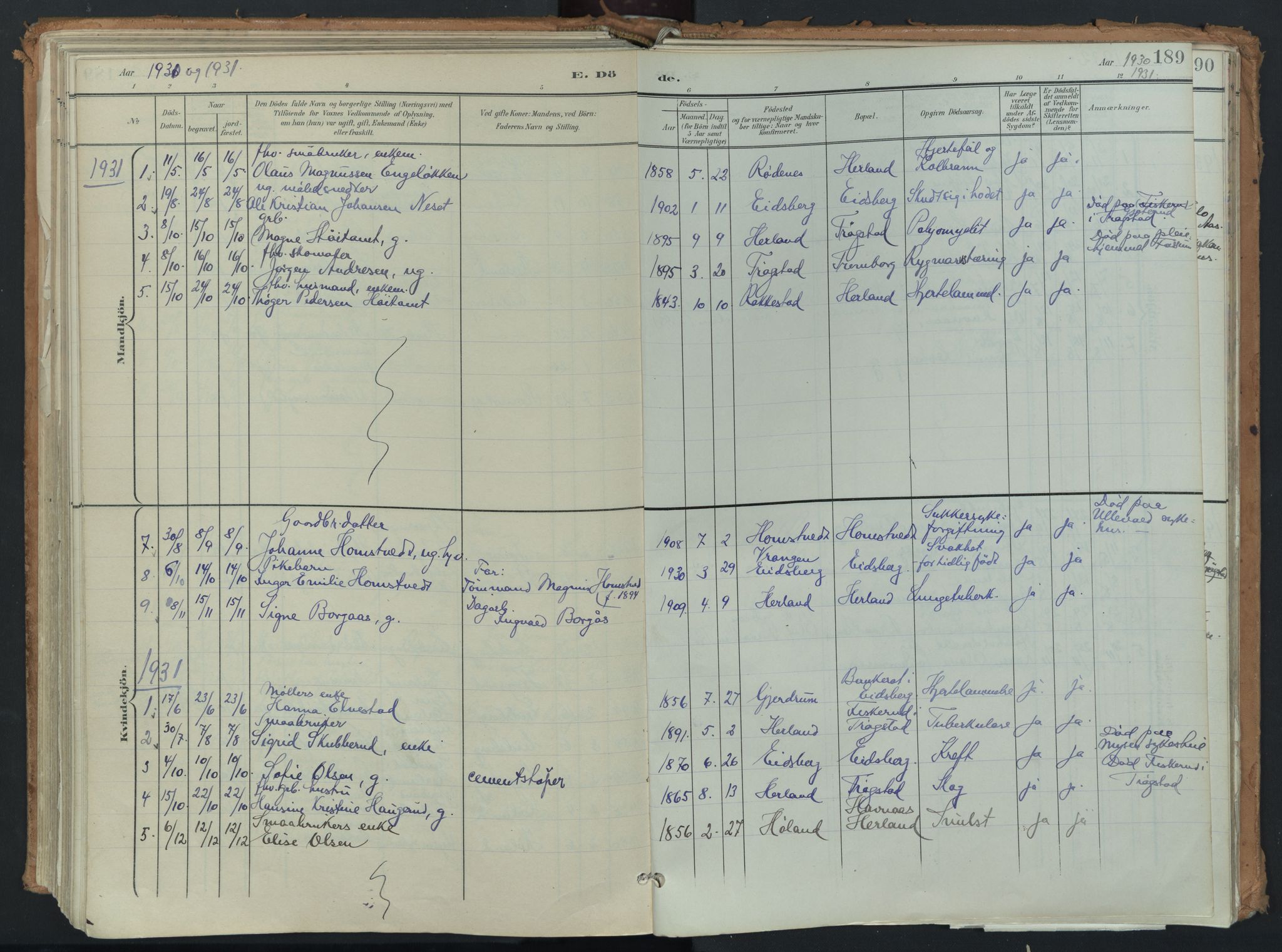 Eidsberg prestekontor Kirkebøker, AV/SAO-A-10905/F/Fb/L0002: Parish register (official) no. II 2, 1901-1933, p. 189