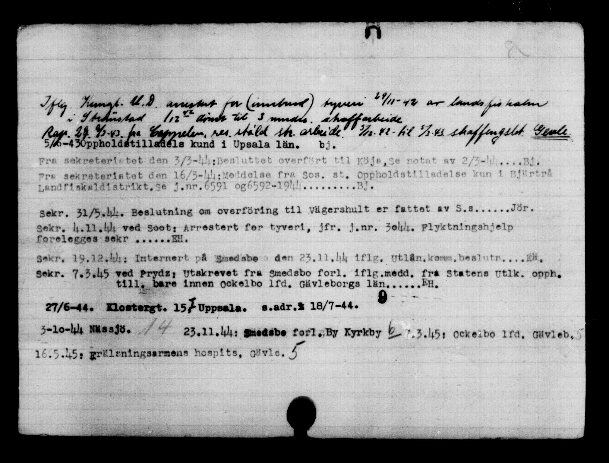 Utenriksstasjonene, Legasjonen i Stockholm, Flyktningkontoret, AV/RA-S-6753/V/Va/L0005: Kjesäterkartoteket, flyktninger med registreringsnr. 6600-9417, 1940-1945, p. 3314