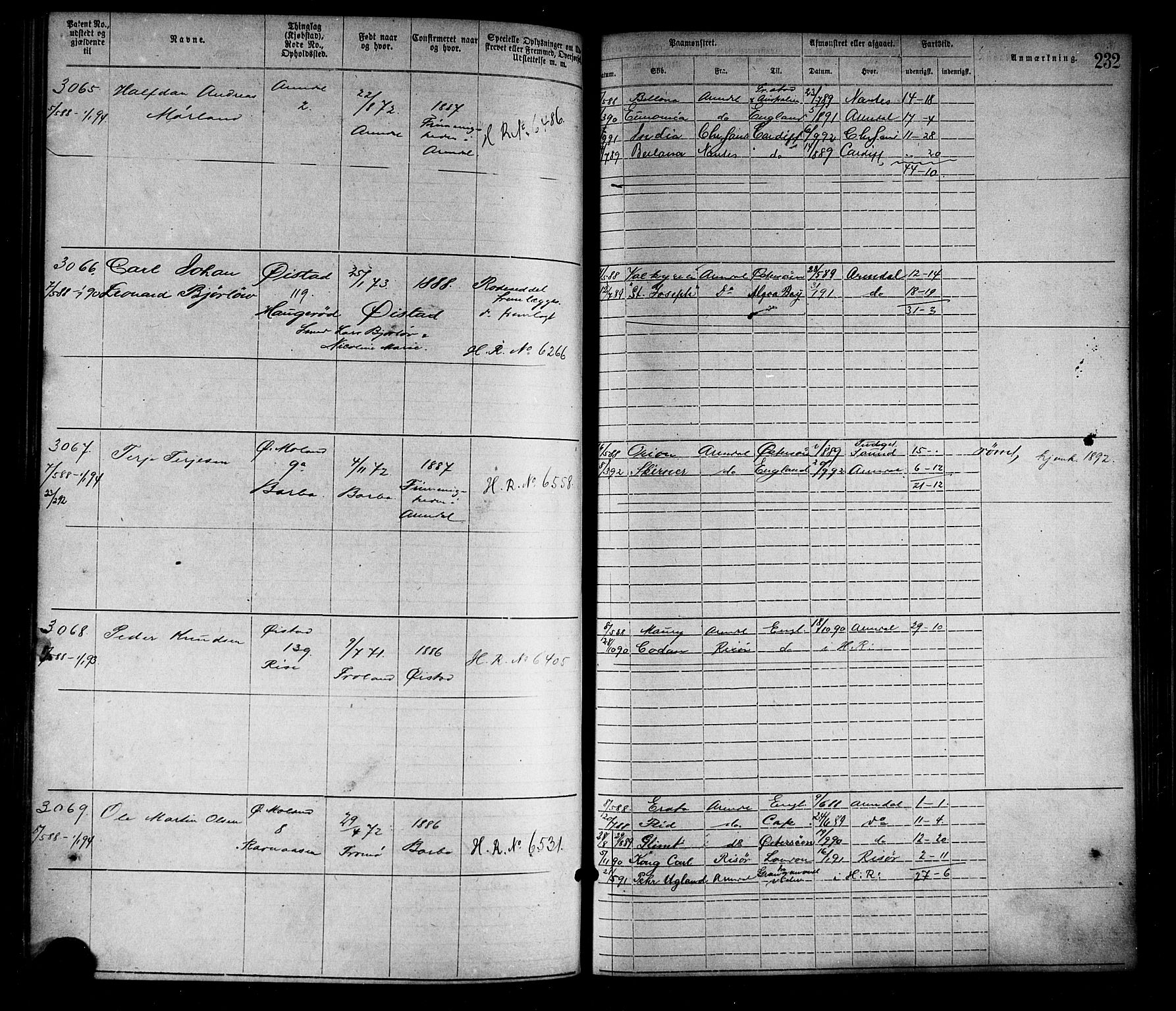 Arendal mønstringskrets, SAK/2031-0012/F/Fa/L0003: Annotasjonsrulle nr 1911-3827 med register, S-3, 1880-1892, p. 264