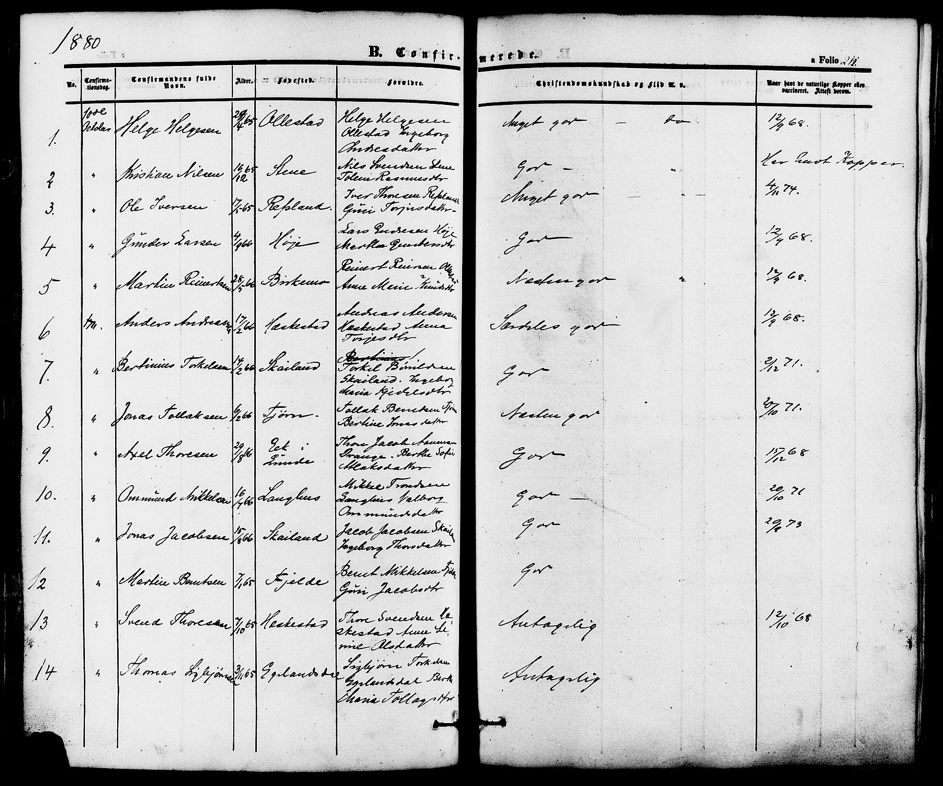 Lund sokneprestkontor, AV/SAST-A-101809/S06/L0010: Parish register (official) no. A 9, 1854-1886, p. 212