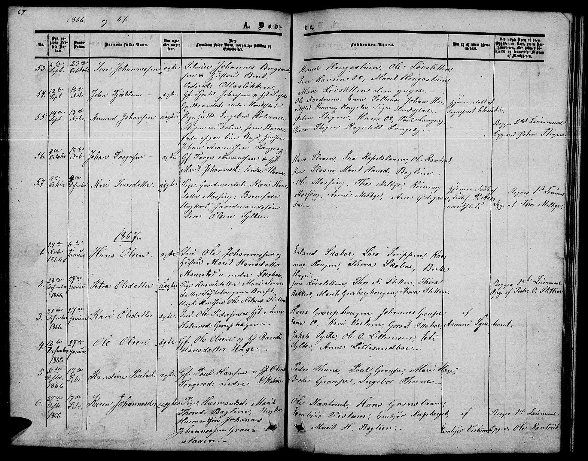 Nord-Fron prestekontor, SAH/PREST-080/H/Ha/Hab/L0002: Parish register (copy) no. 2, 1851-1883, p. 67