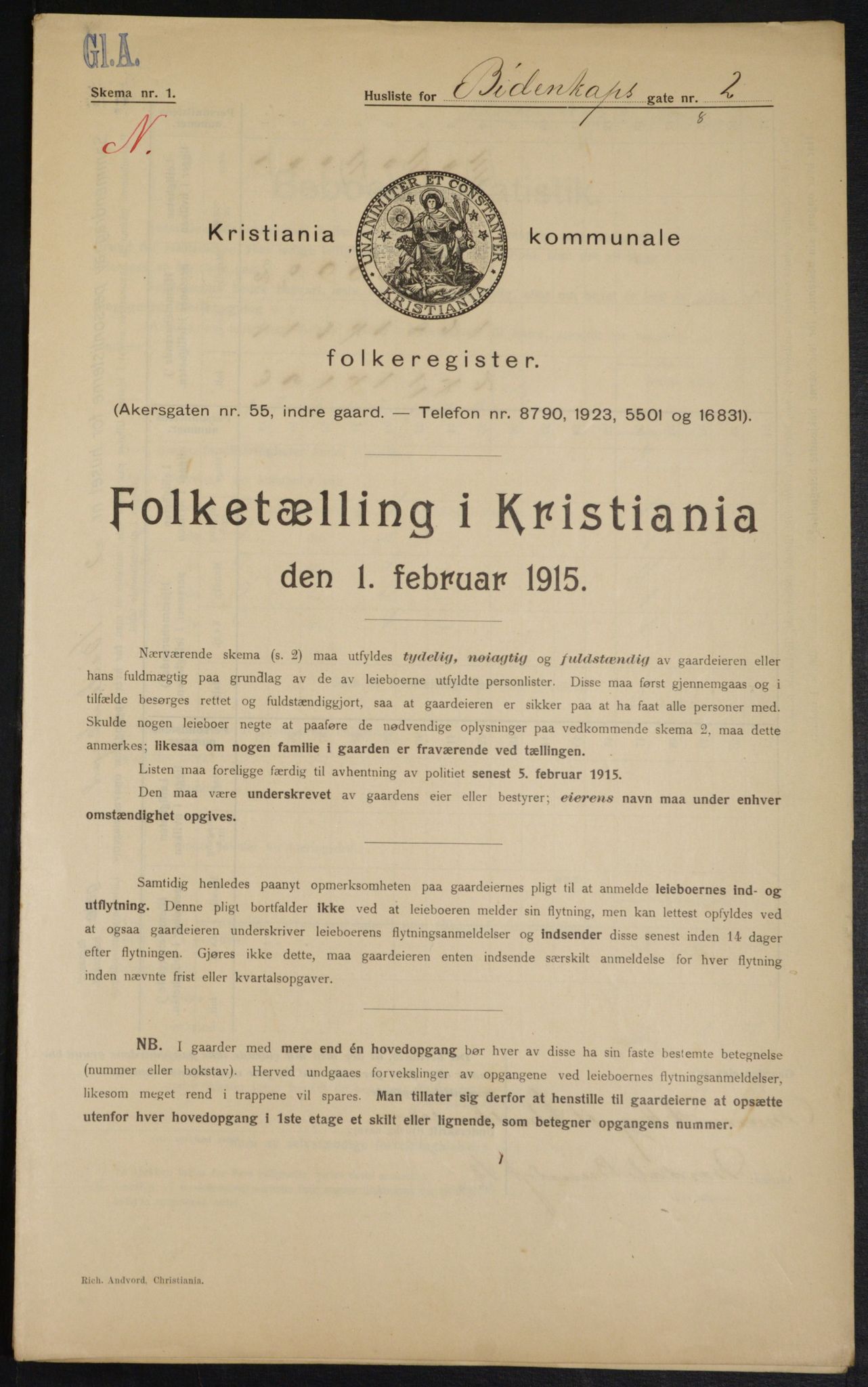 OBA, Municipal Census 1915 for Kristiania, 1915, p. 4778
