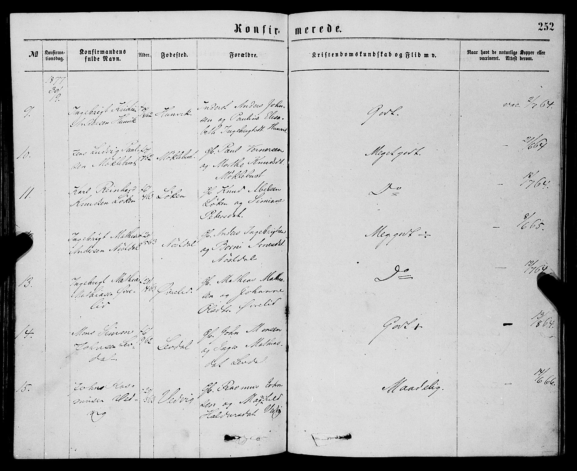 Eid sokneprestembete, AV/SAB-A-82301/H/Haa/Haaa/L0010: Parish register (official) no. A 10, 1867-1878, p. 252