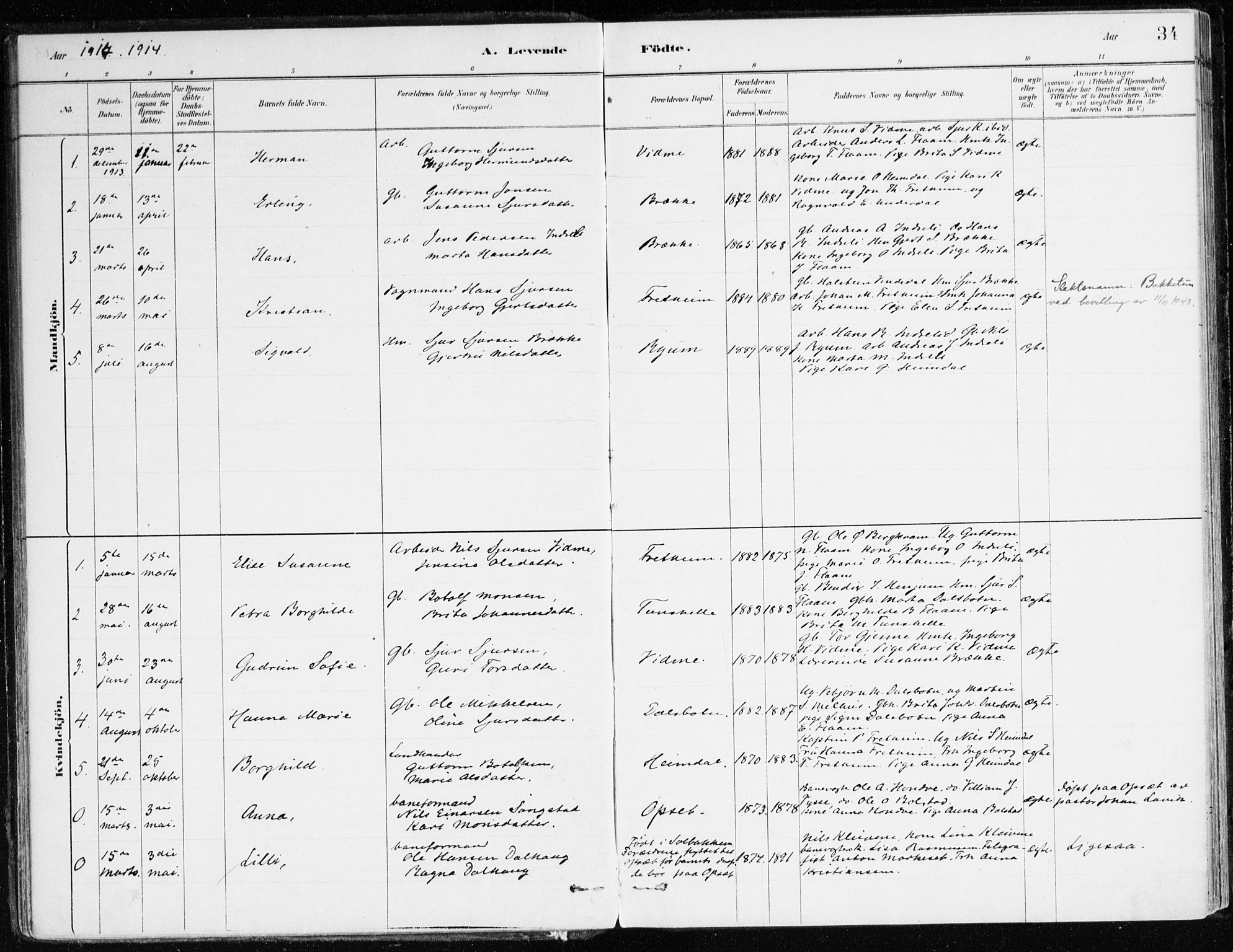 Aurland sokneprestembete, SAB/A-99937/H/Ha/Hac/L0001: Parish register (official) no. C 1, 1880-1921, p. 34