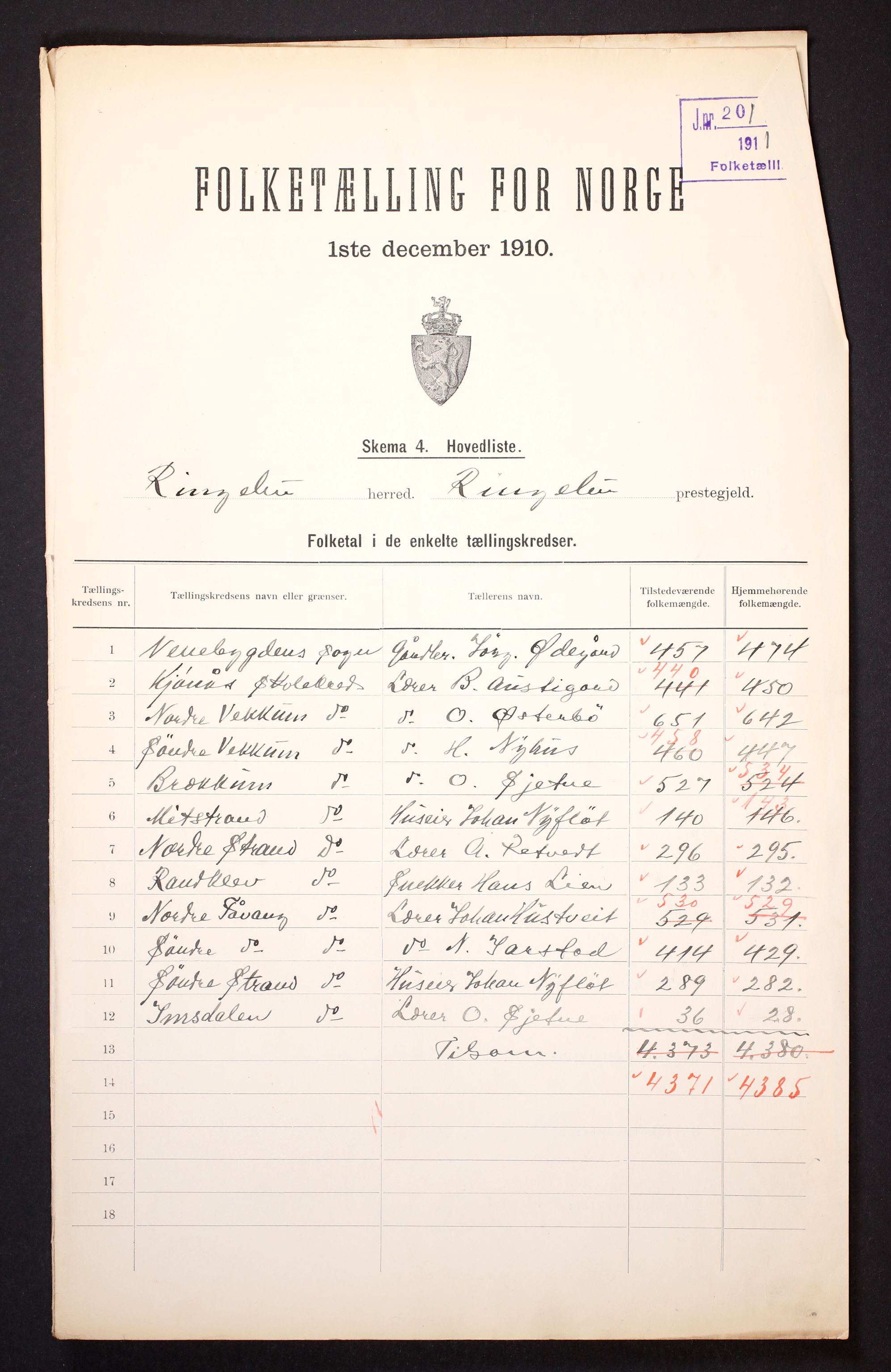 RA, 1910 census for Ringebu, 1910, p. 2