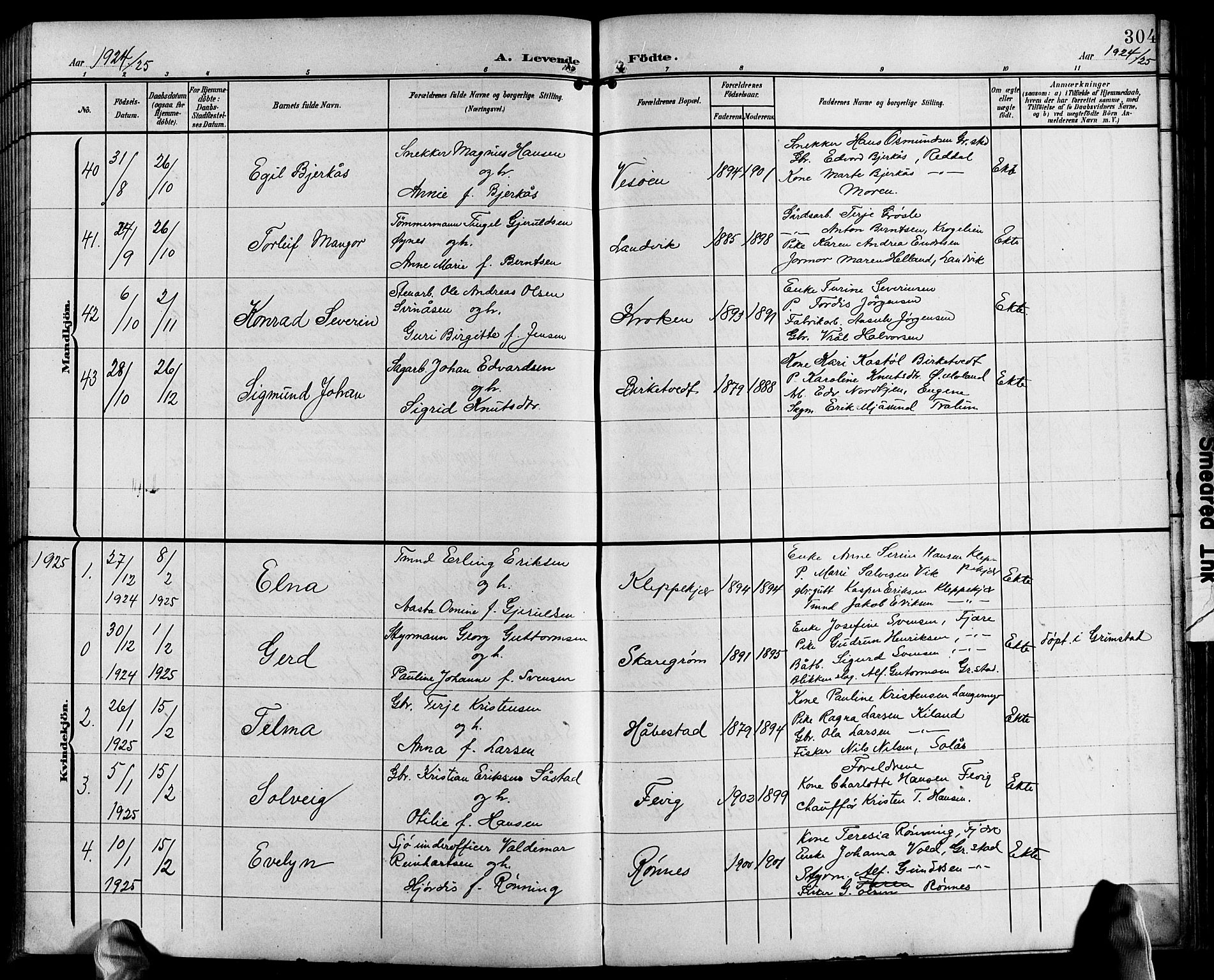 Fjære sokneprestkontor, SAK/1111-0011/F/Fb/L0012: Parish register (copy) no. B 12, 1902-1925, p. 304