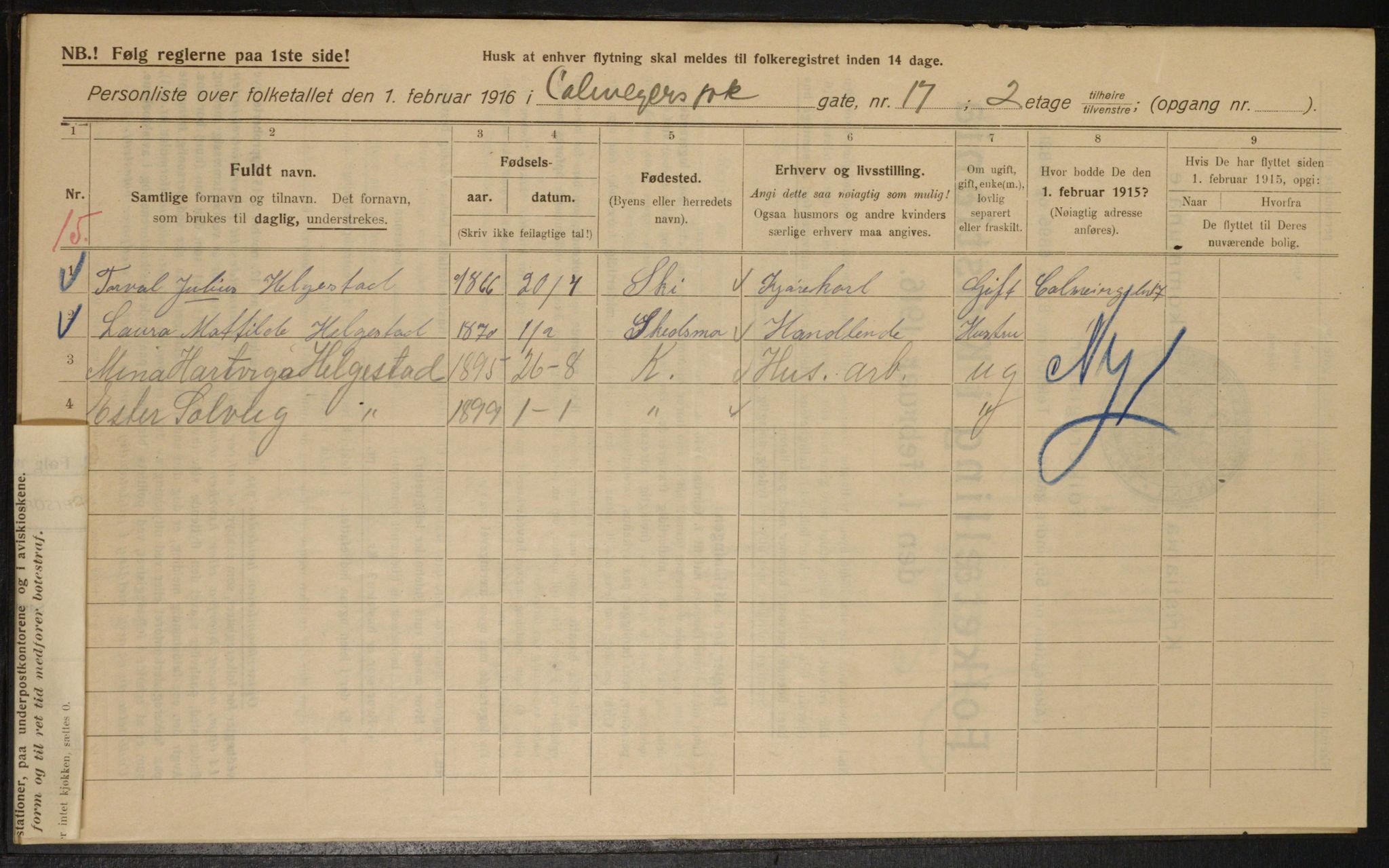 OBA, Municipal Census 1916 for Kristiania, 1916, p. 11607