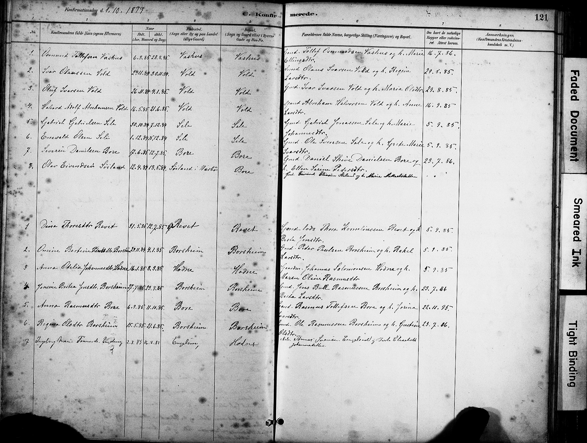 Klepp sokneprestkontor, SAST/A-101803/001/3/30BA/L0008: Parish register (official) no. A 9, 1886-1919, p. 121