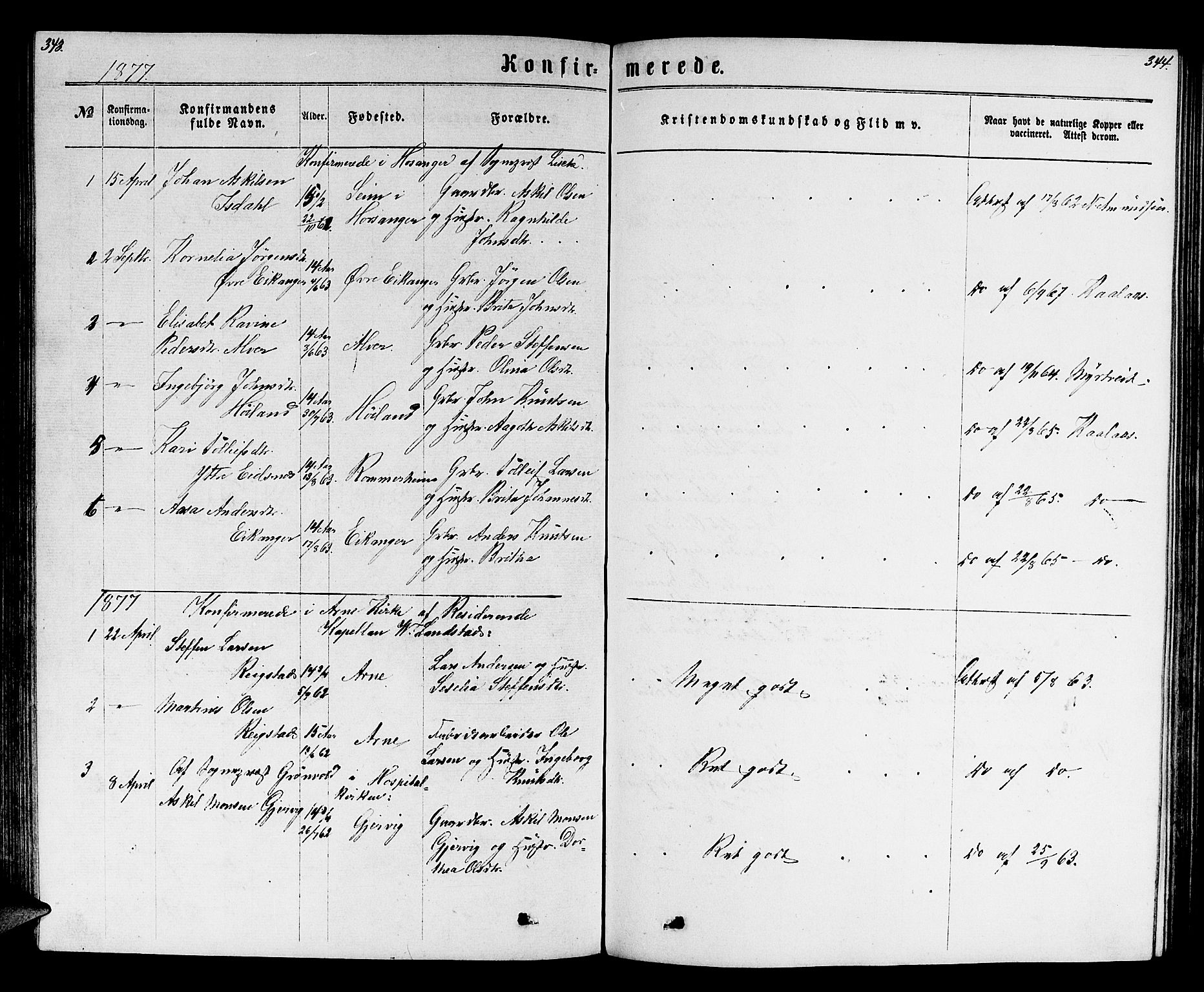 Hamre sokneprestembete, SAB/A-75501/H/Ha/Hab: Parish register (copy) no. B 2, 1863-1880, p. 343-344