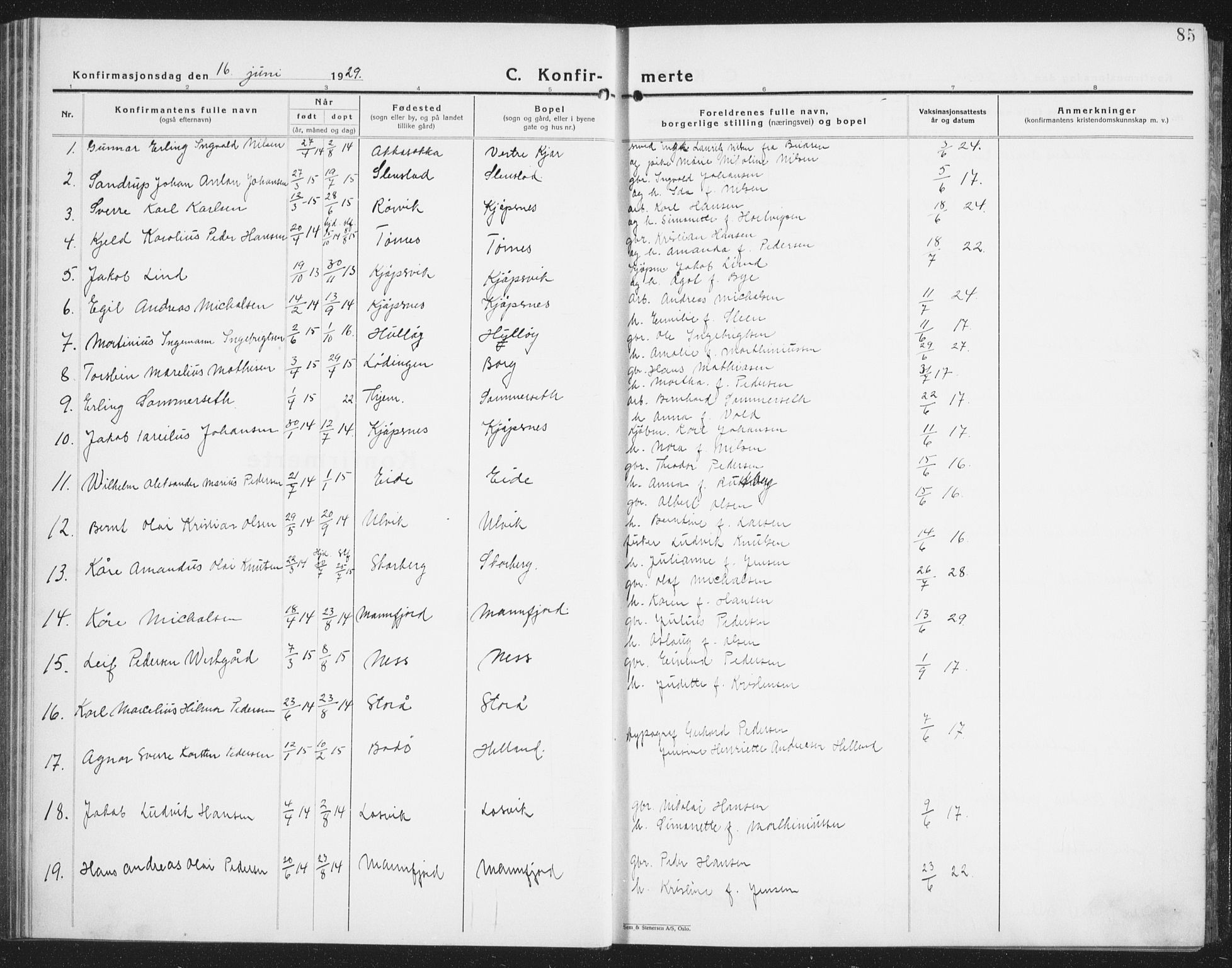 Ministerialprotokoller, klokkerbøker og fødselsregistre - Nordland, SAT/A-1459/861/L0879: Parish register (copy) no. 861C05, 1926-1939, p. 85