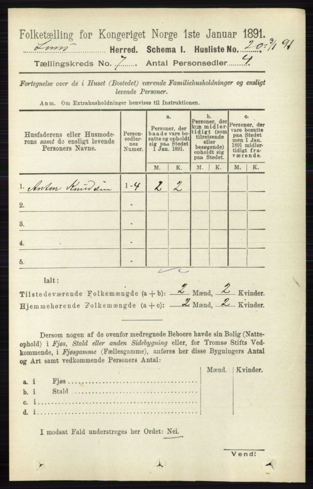 RA, 1891 census for 0514 Lom, 1891, p. 2779