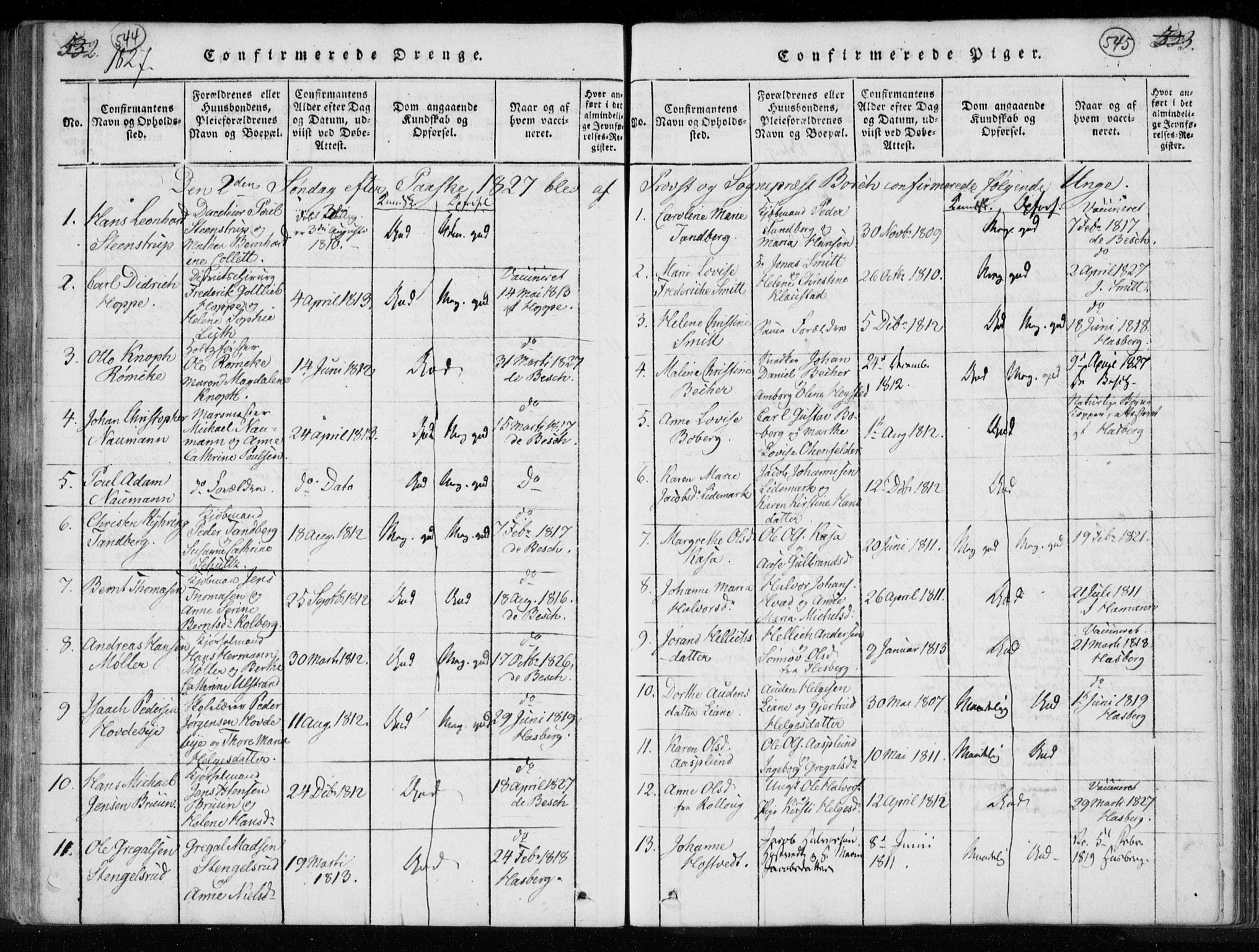 Kongsberg kirkebøker, AV/SAKO-A-22/F/Fa/L0008: Parish register (official) no. I 8, 1816-1839, p. 544-545