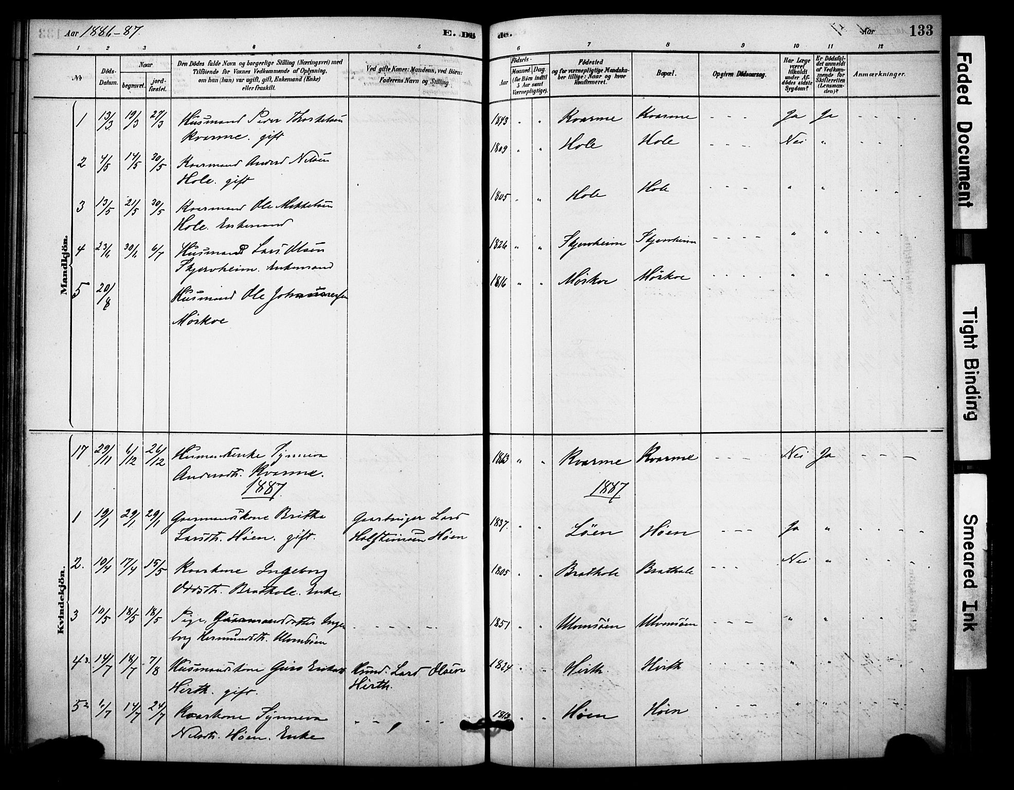 Vossestrand Sokneprestembete, SAB/A-79101/H/Haa: Parish register (official) no. C 1, 1878-1903, p. 133