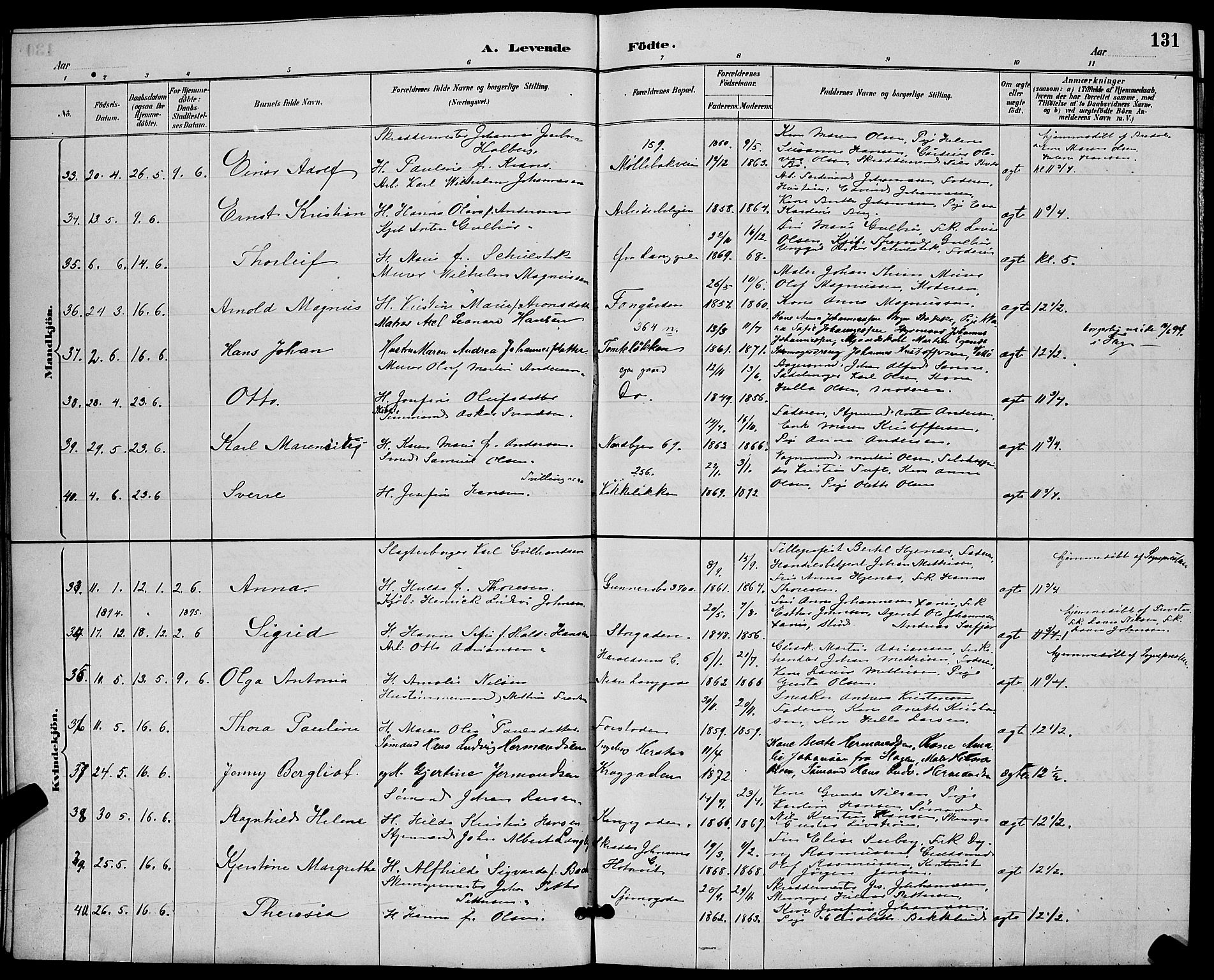 Tønsberg kirkebøker, AV/SAKO-A-330/G/Ga/L0006: Parish register (copy) no. 6, 1885-1895, p. 131