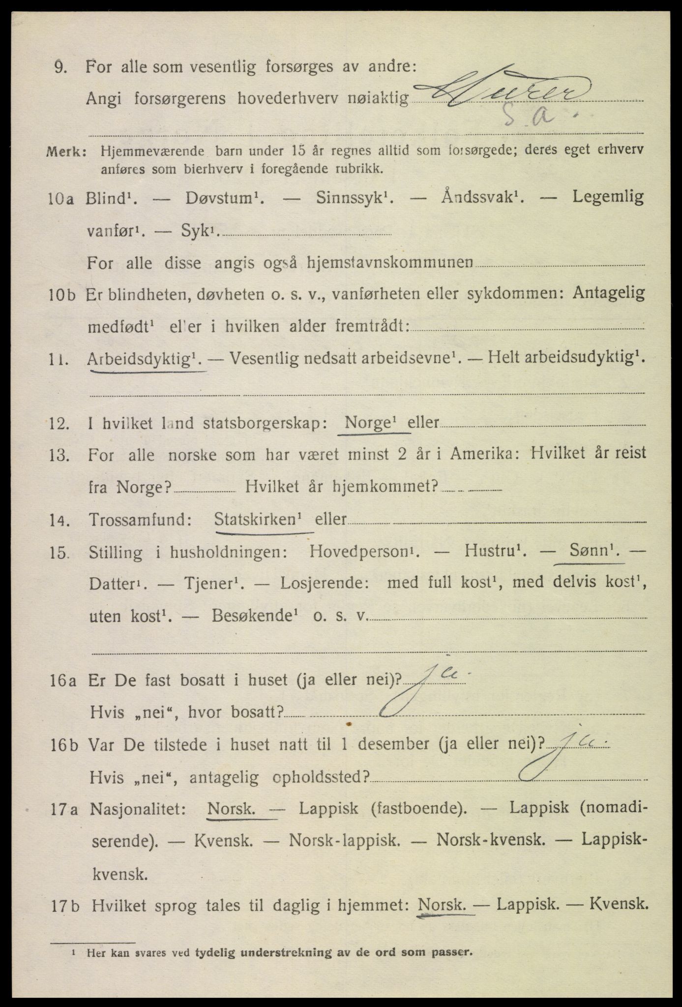 SAT, 1920 census for Sortland, 1920, p. 3809