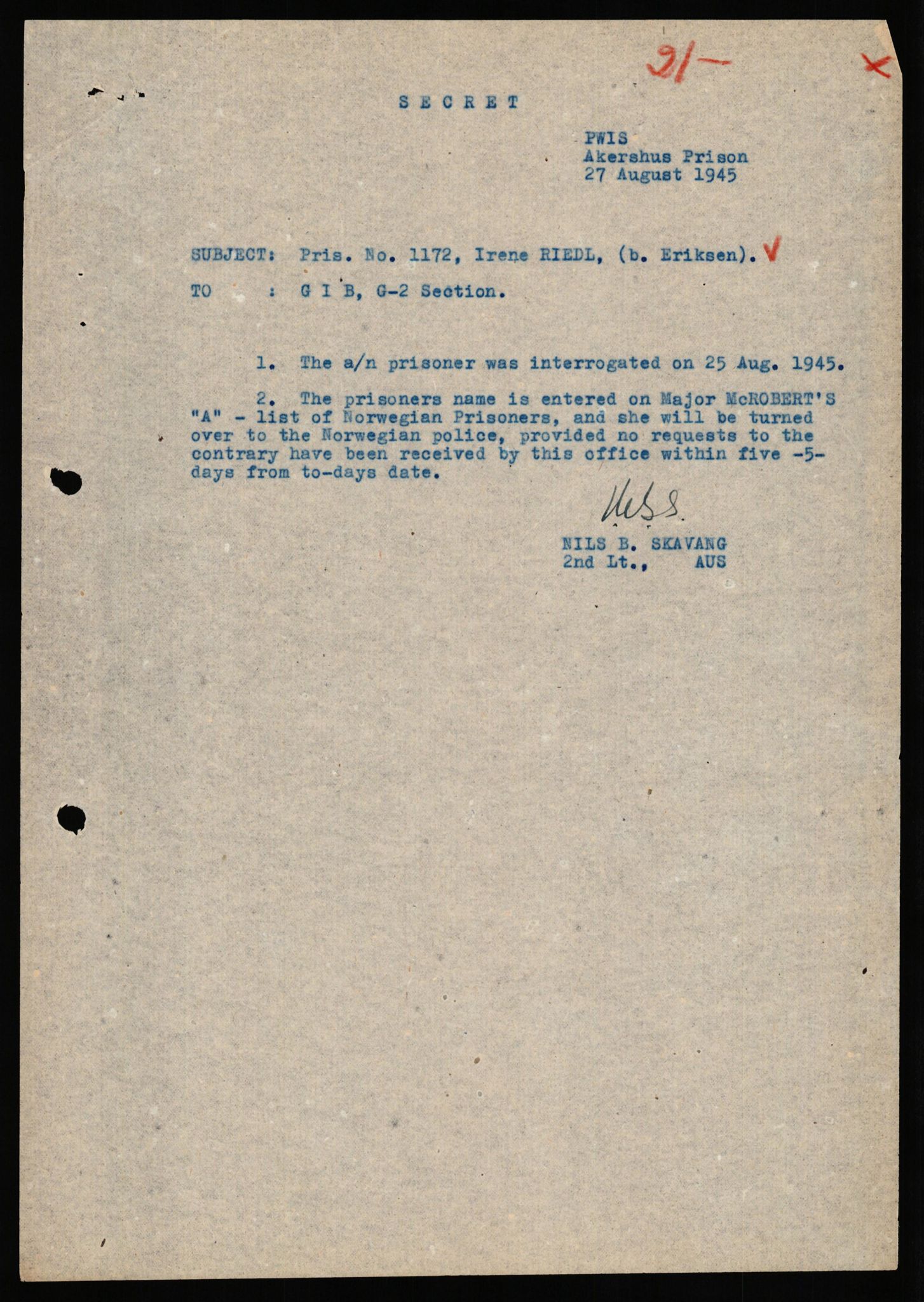 Forsvaret, Forsvarets overkommando II, AV/RA-RAFA-3915/D/Db/L0040: CI Questionaires. Tyske okkupasjonsstyrker i Norge. Østerrikere., 1945-1946, p. 111