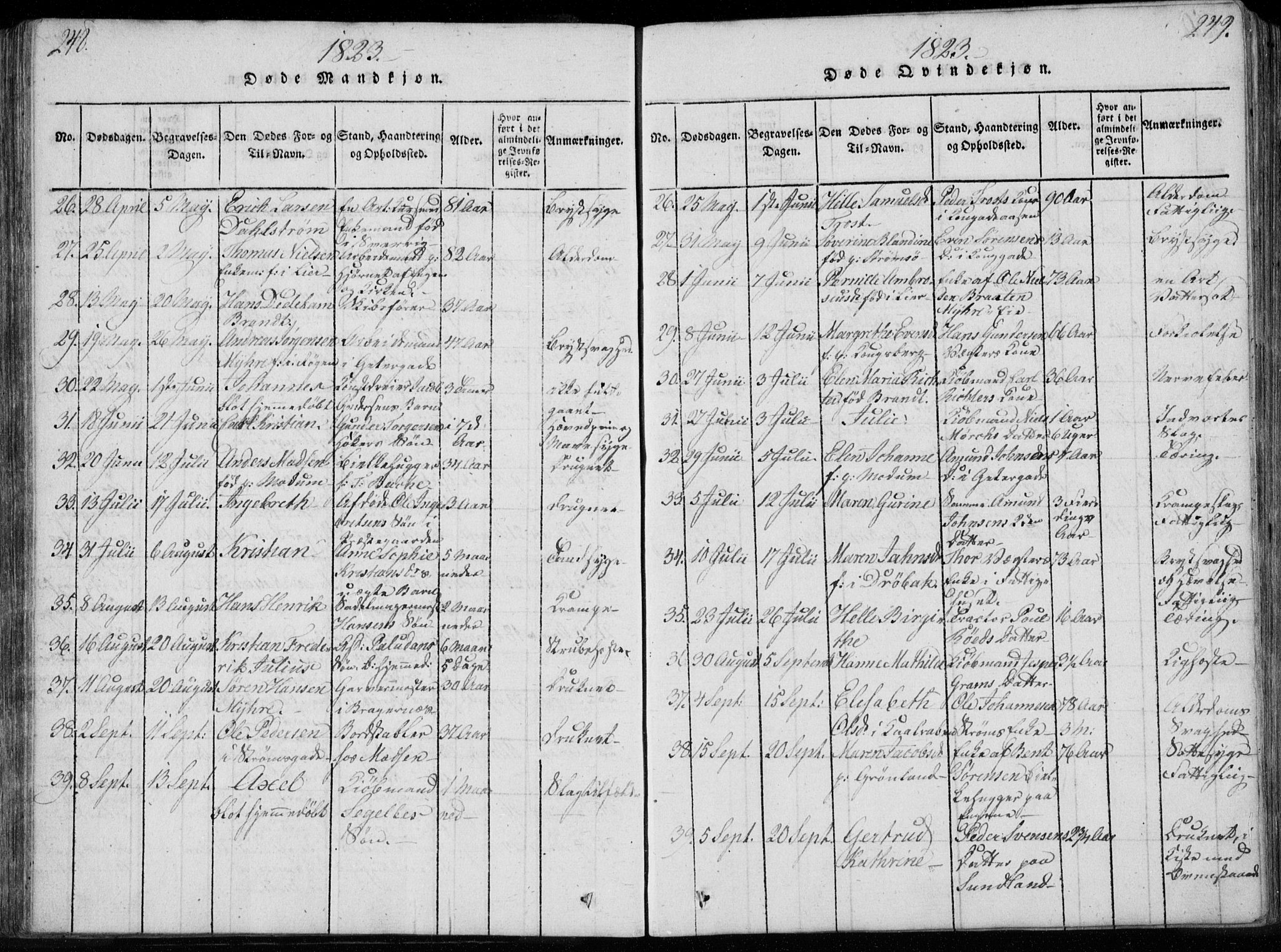 Bragernes kirkebøker, AV/SAKO-A-6/F/Fa/L0007: Parish register (official) no. I 7, 1815-1829, p. 248-249