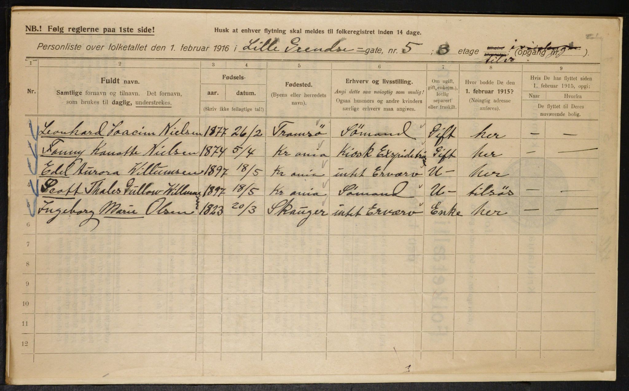 OBA, Municipal Census 1916 for Kristiania, 1916, p. 58854